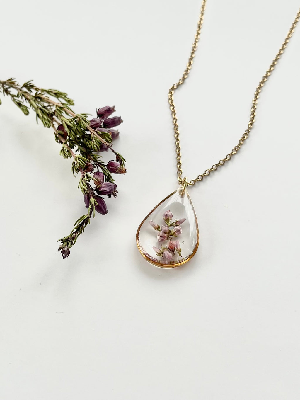 Gold Drop Scottish Heather Necklace (Large)