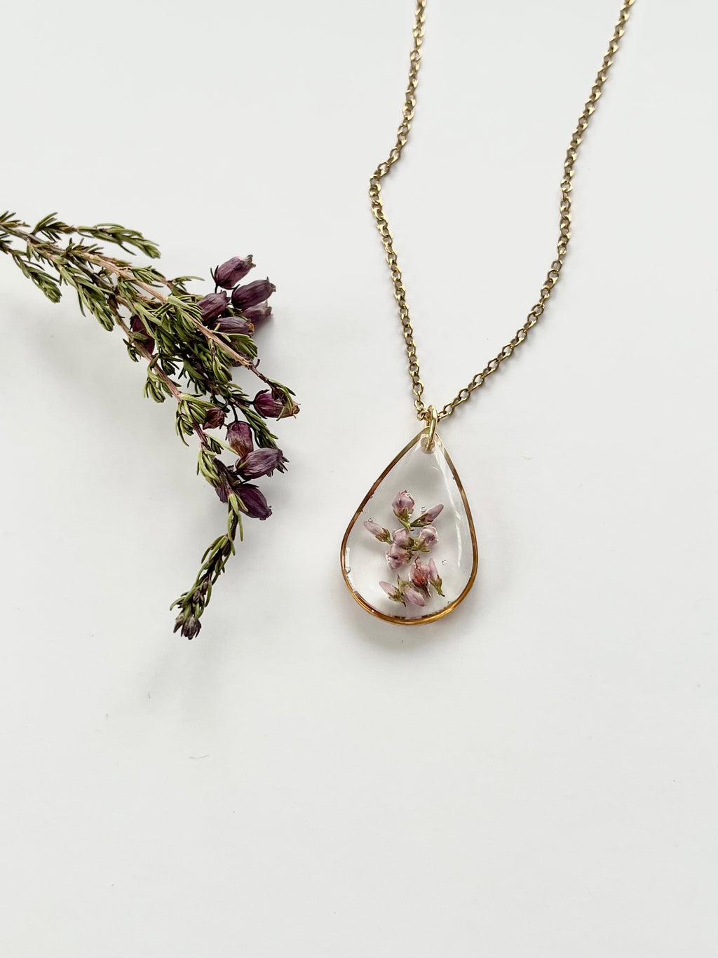 Gold Drop Scottish Heather Necklace (Large)