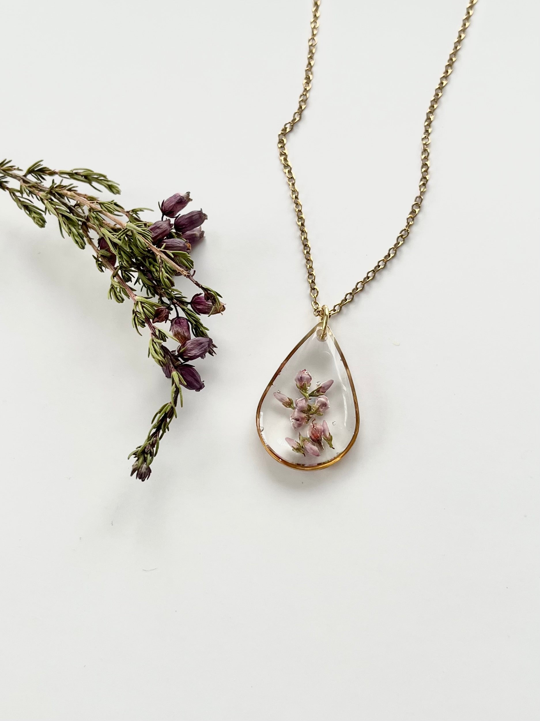 Gold Drop Scottish Heather Necklace (Large)