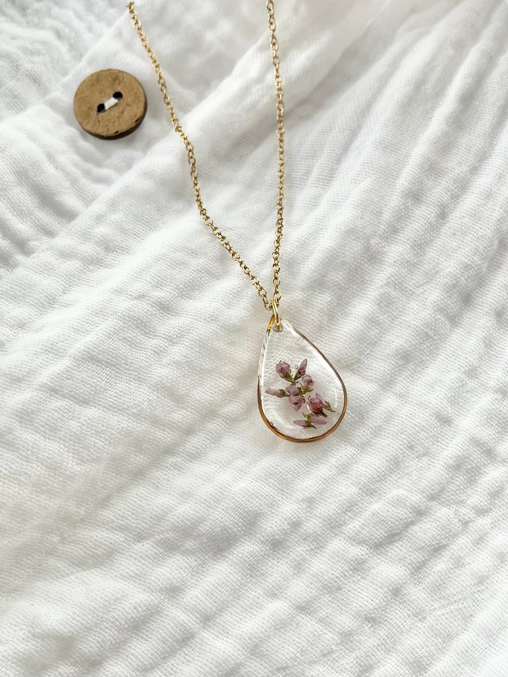 Gold Drop Scottish Heather Necklace (Large)