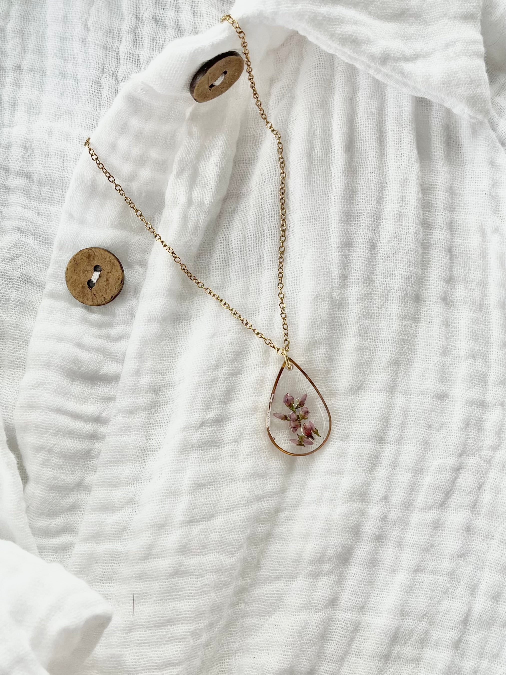 Gold Drop Scottish Heather Necklace (Large)