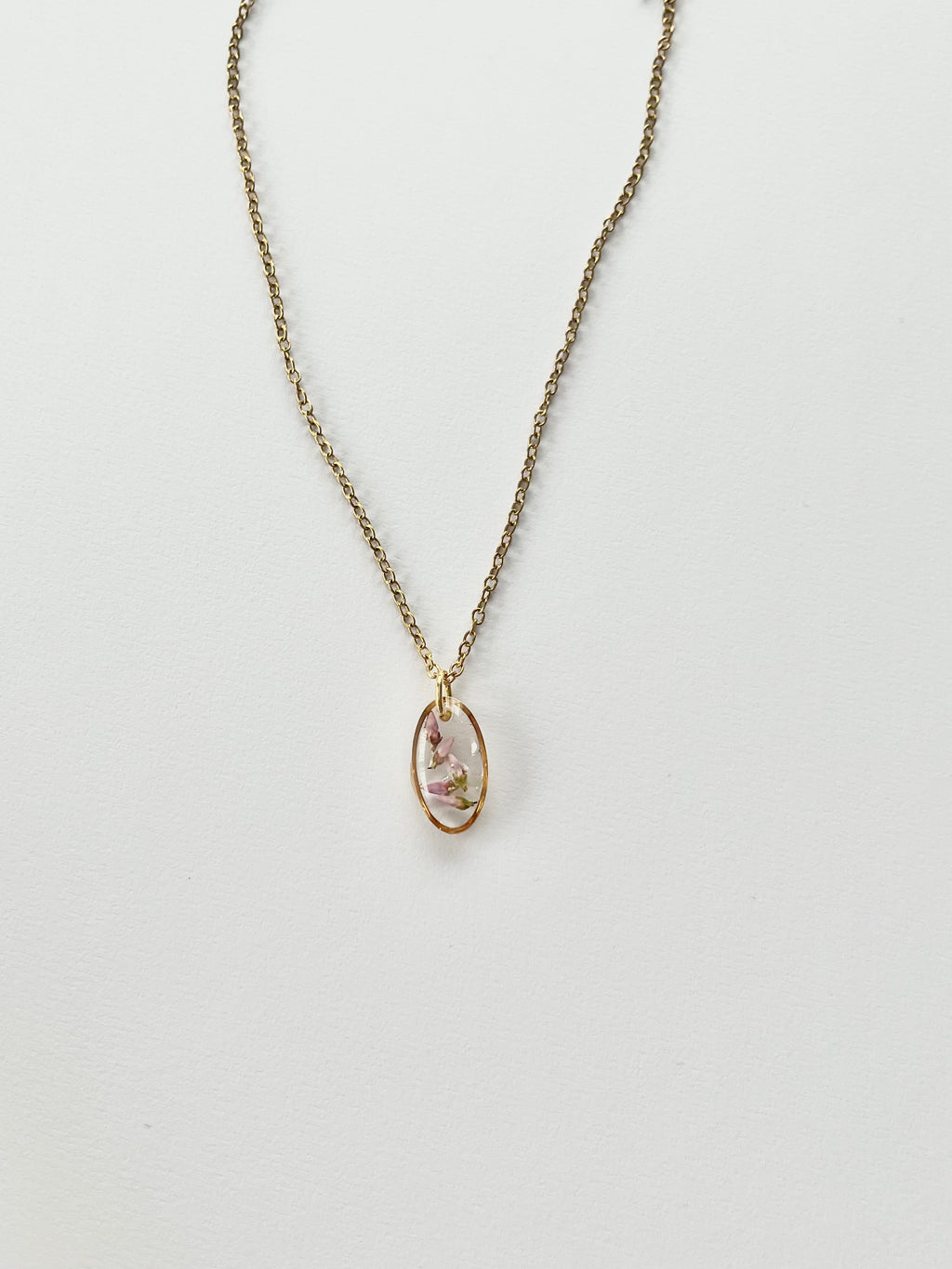 Gold Oval Scottish Heather Necklace (Small)