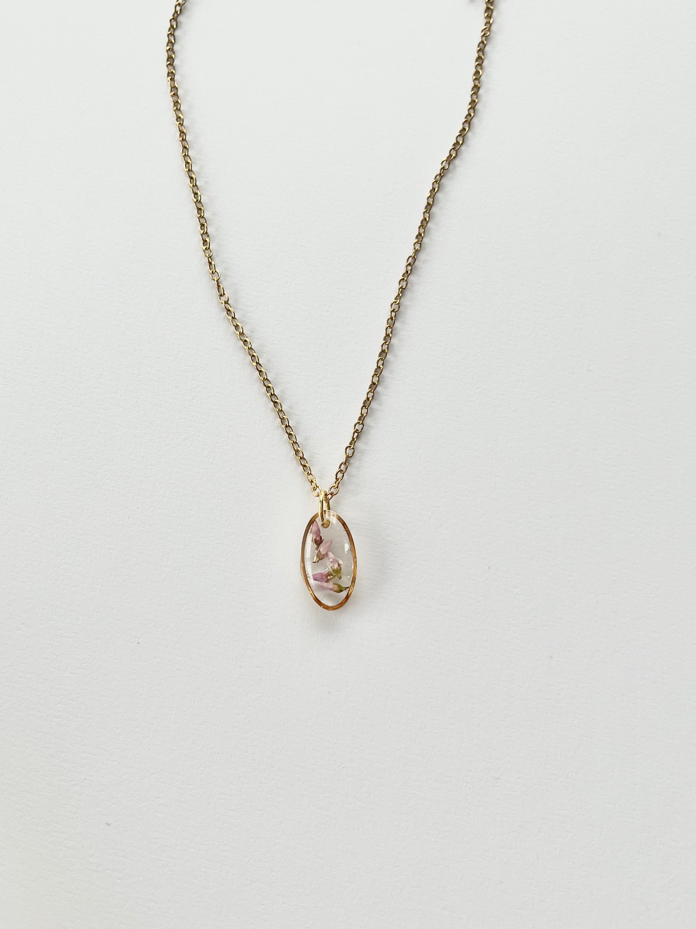 Gold Oval Scottish Heather Necklace (Small)
