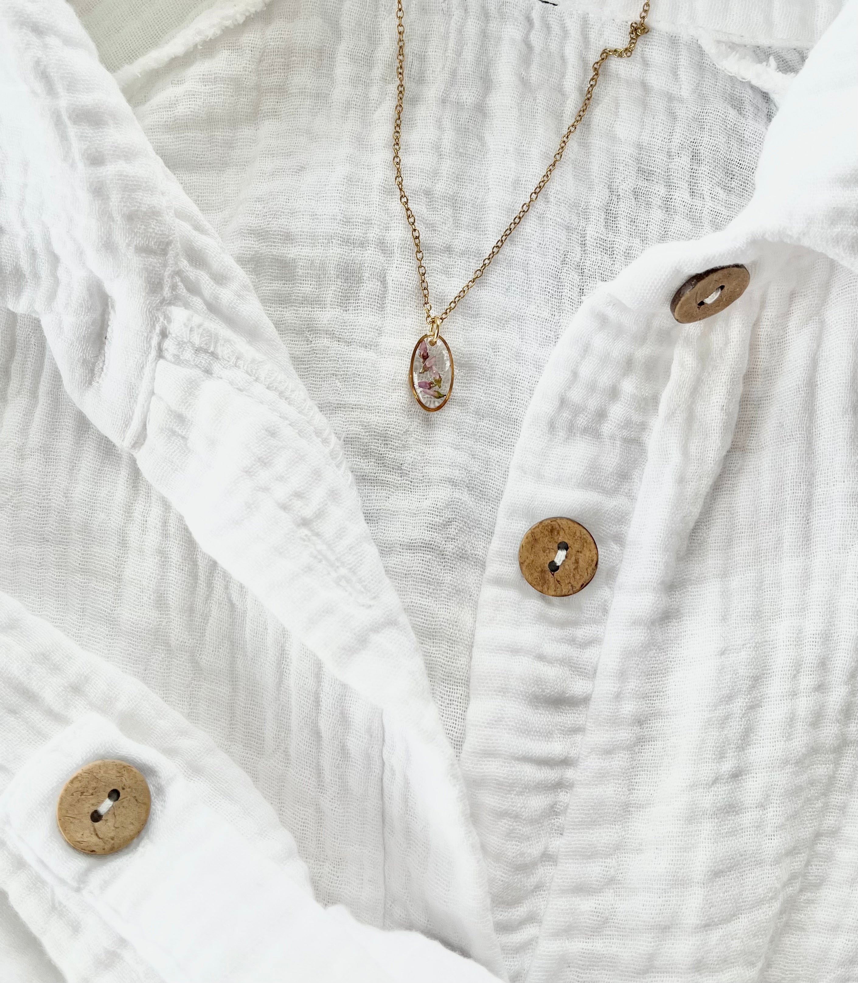 Gold Oval Scottish Heather Necklace (Small)