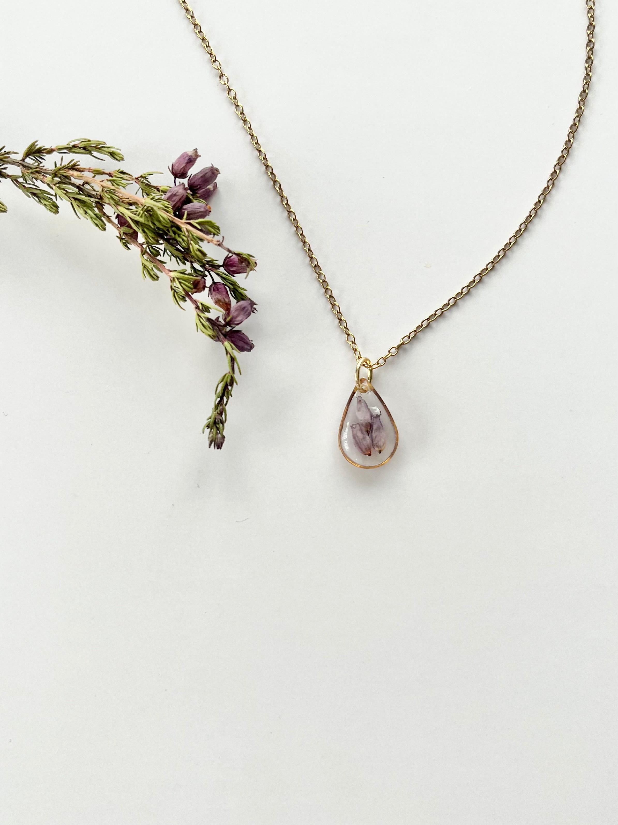 Gold Drop Scottish Heather Necklace (Small)