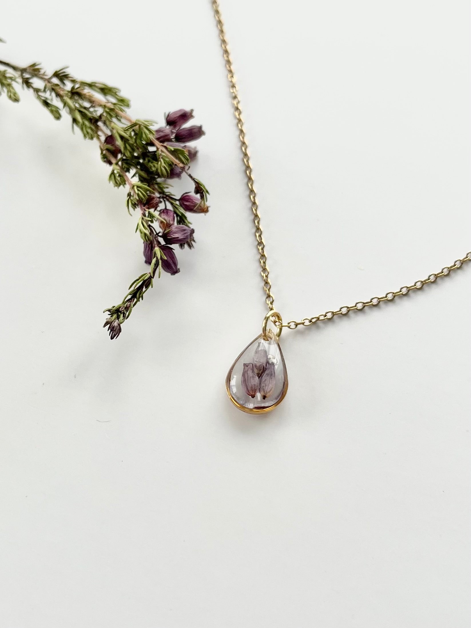 Gold Drop Scottish Heather Necklace (Small)