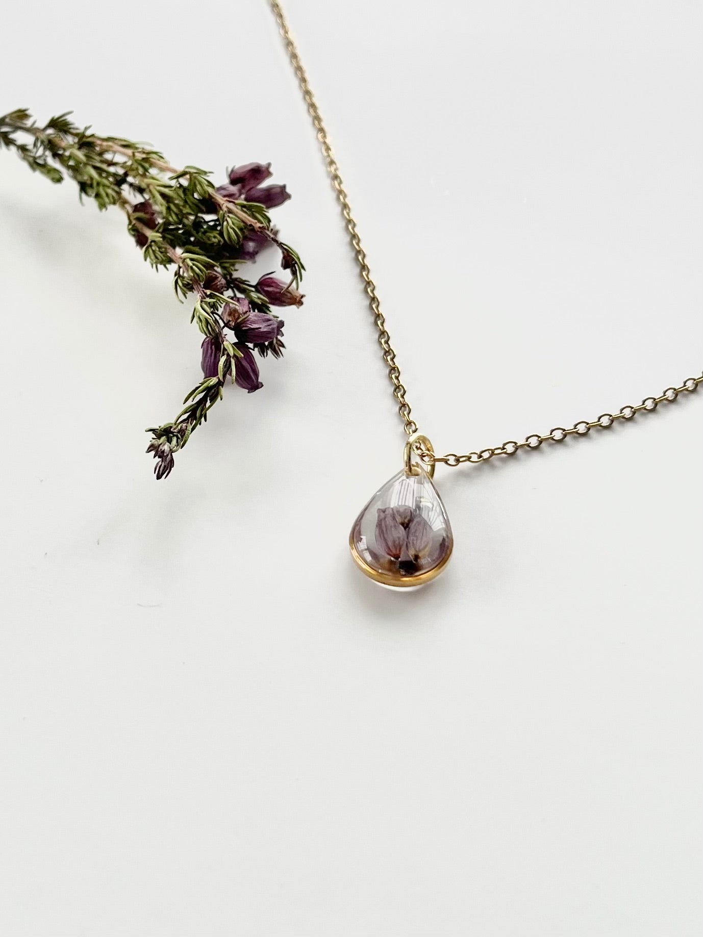 Gold Drop Scottish Heather Necklace (Small)