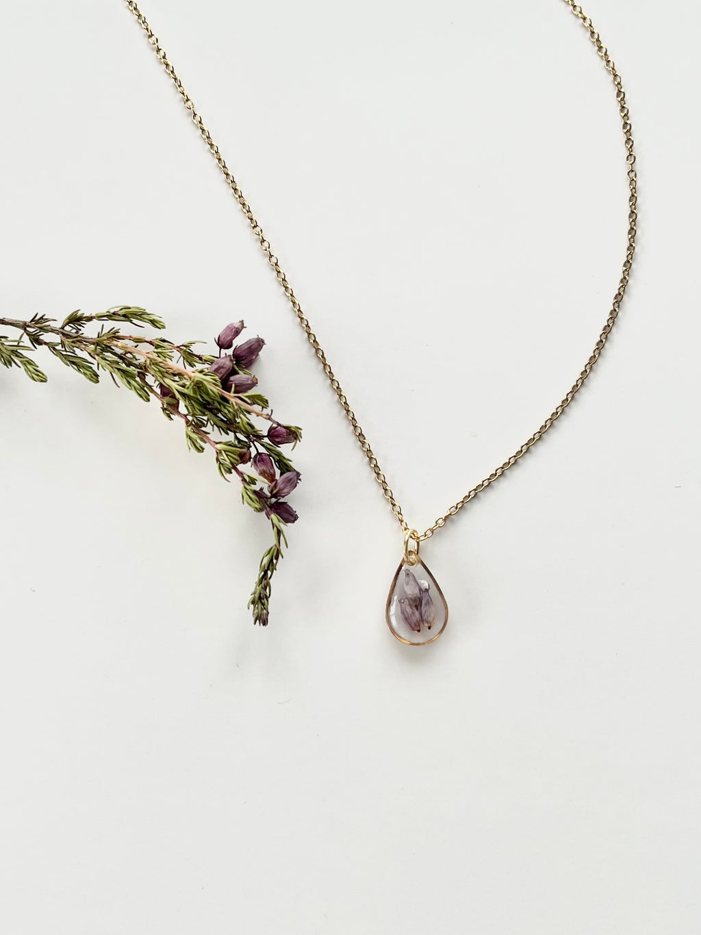 Gold Drop Scottish Heather Necklace (Small)