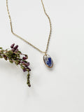 Gold Oval Blue Flower Necklace (Small)