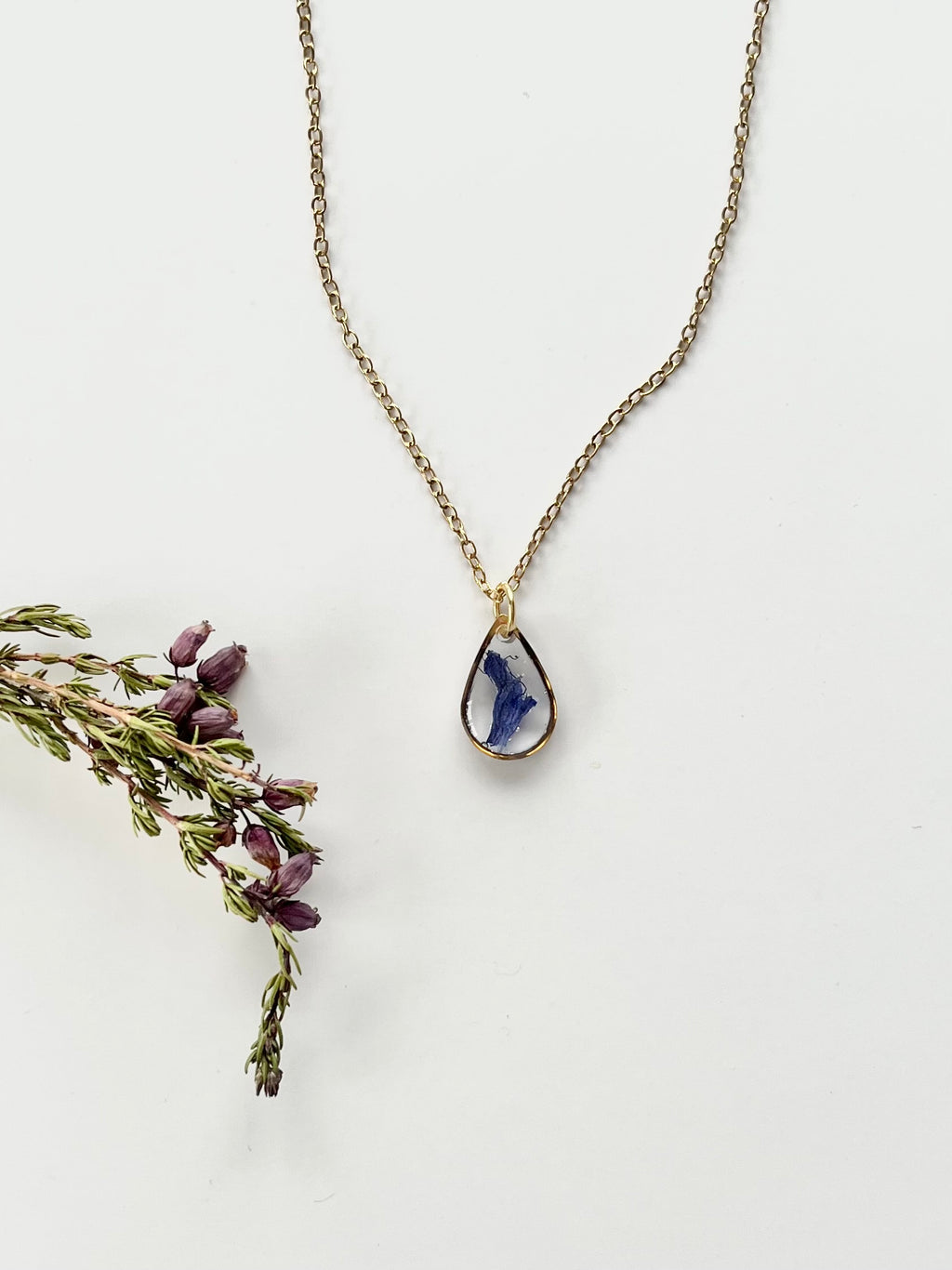 Gold Drop Blue Flower Necklace (Small)