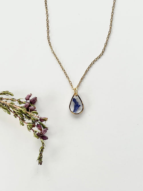 Gold Drop Blue Flower Necklace (Small)