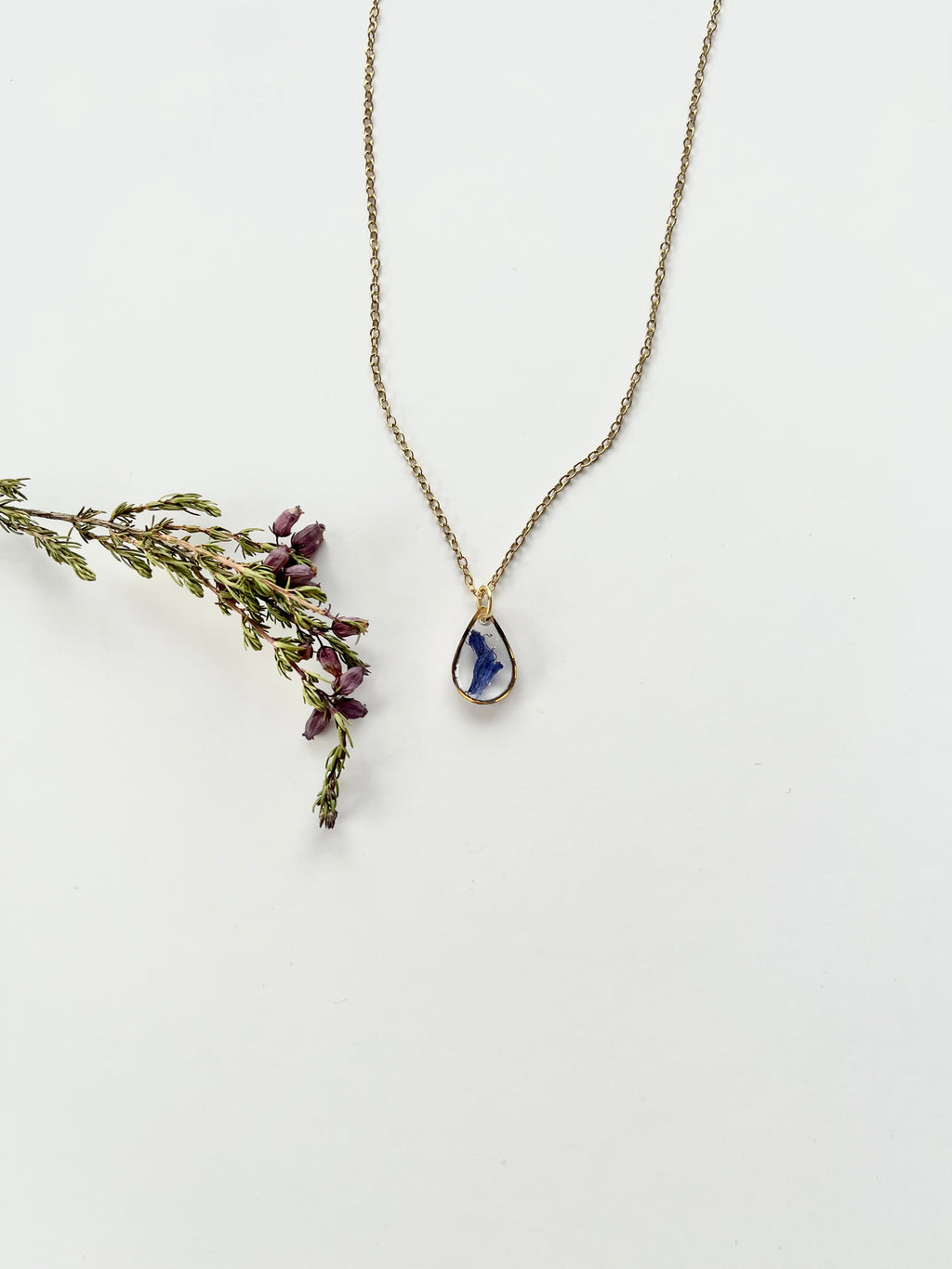 Gold Drop Blue Flower Necklace (Small)