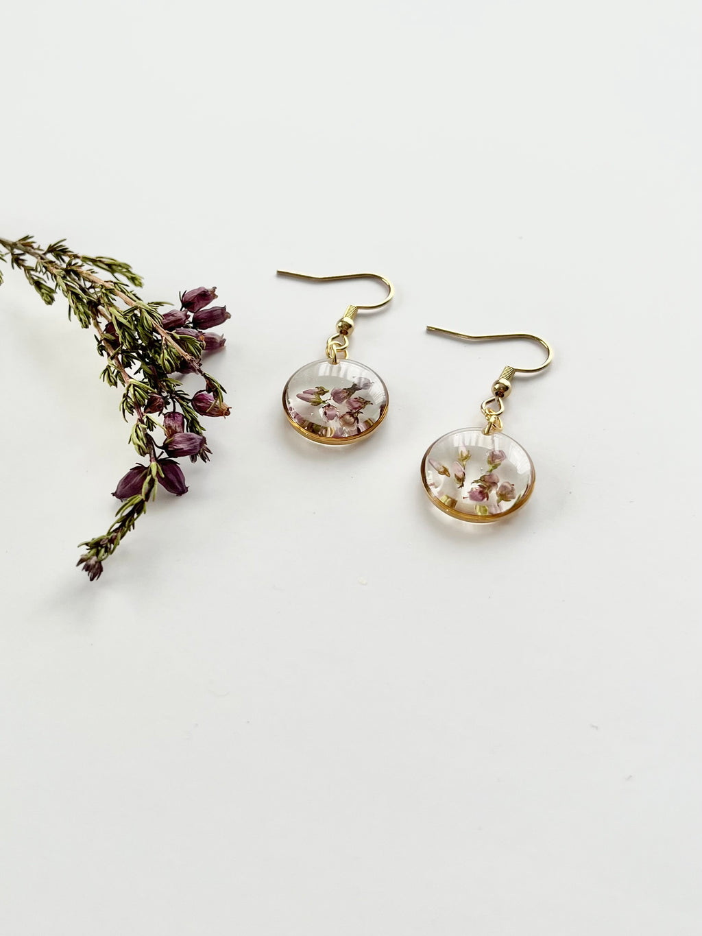 Gold Round Scottish Heather Earrings (Small)