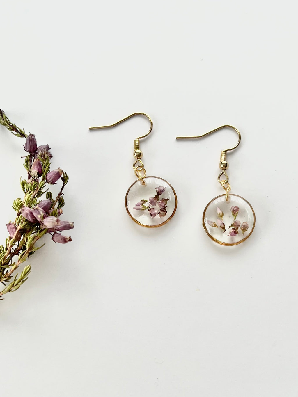 Gold Round Scottish Heather Earrings (Small)