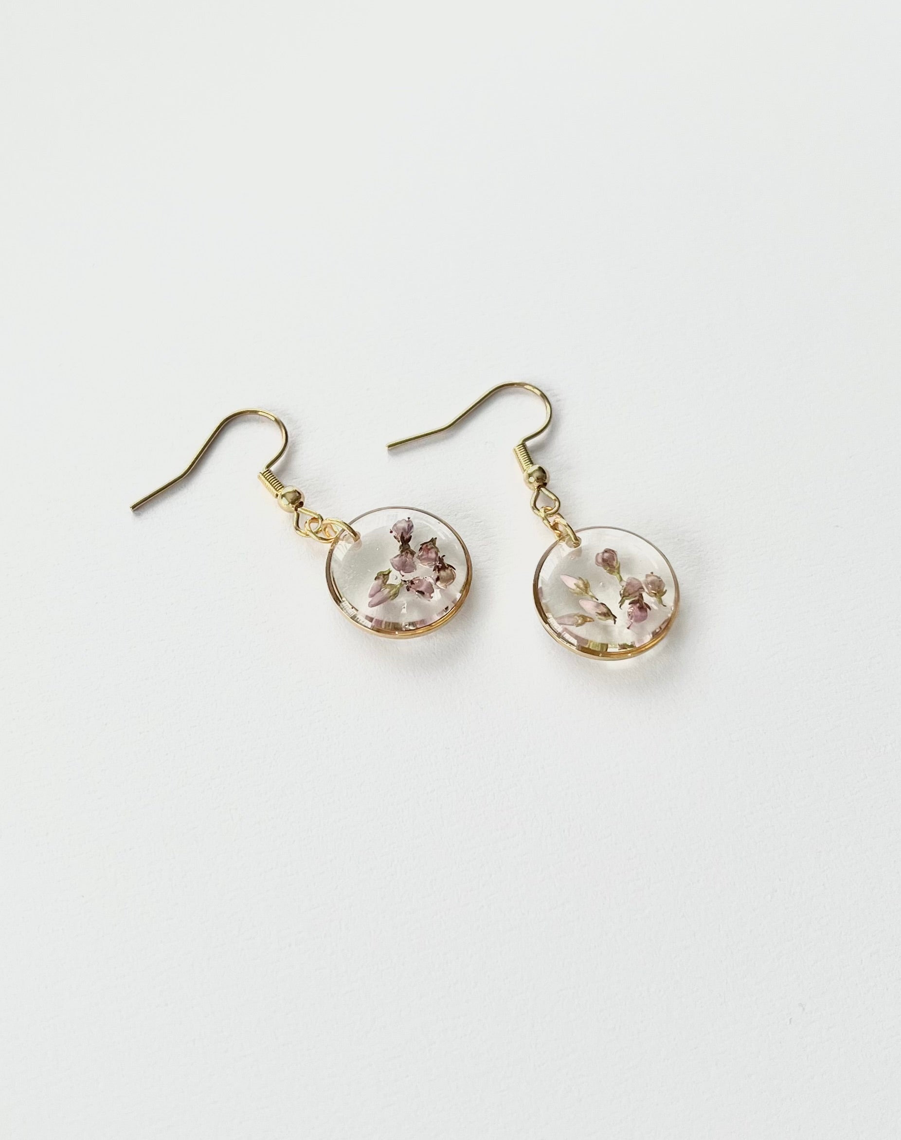 Gold Round Scottish Heather Earrings (Small)