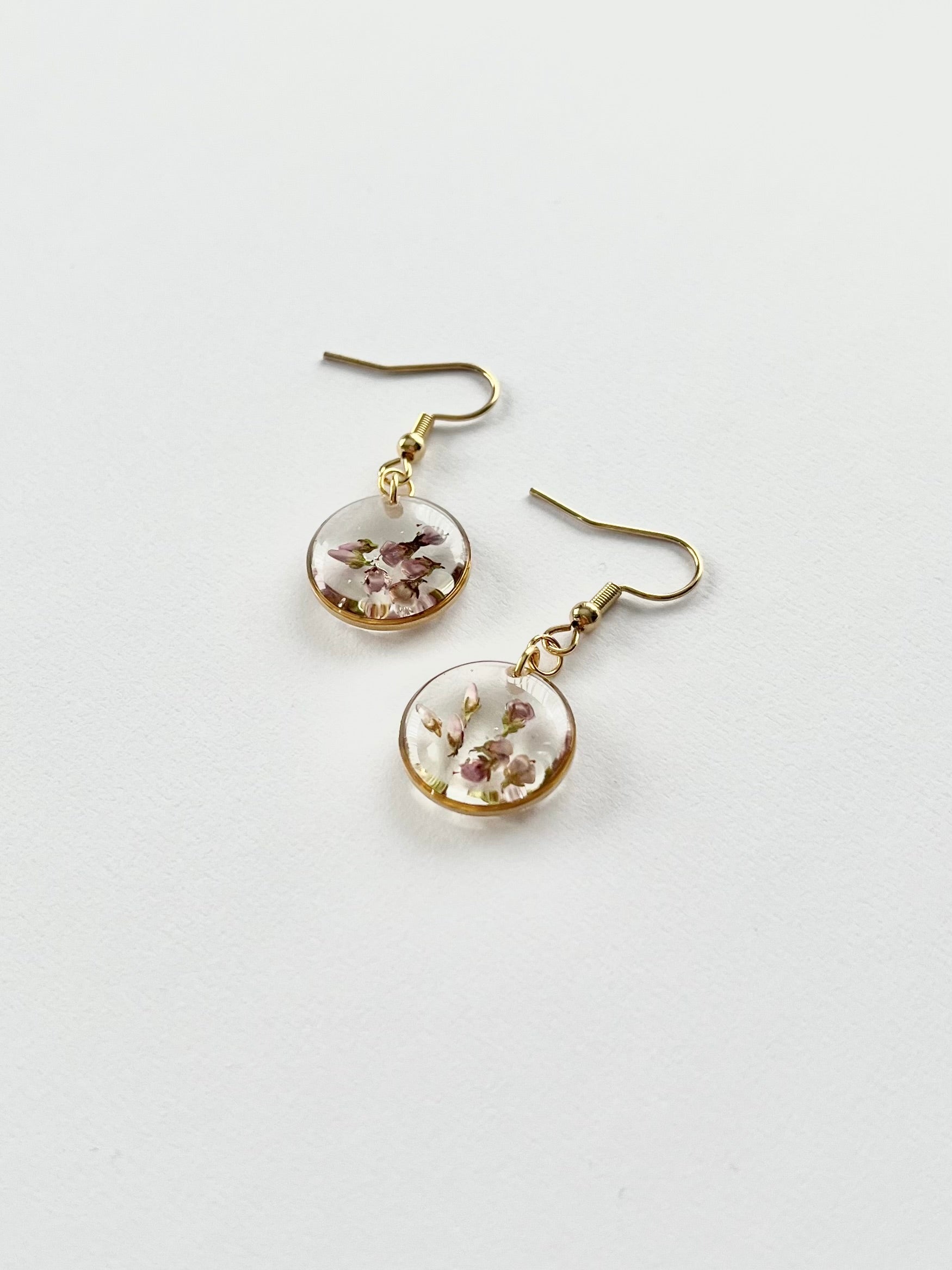 Gold Round Scottish Heather Earrings (Small)