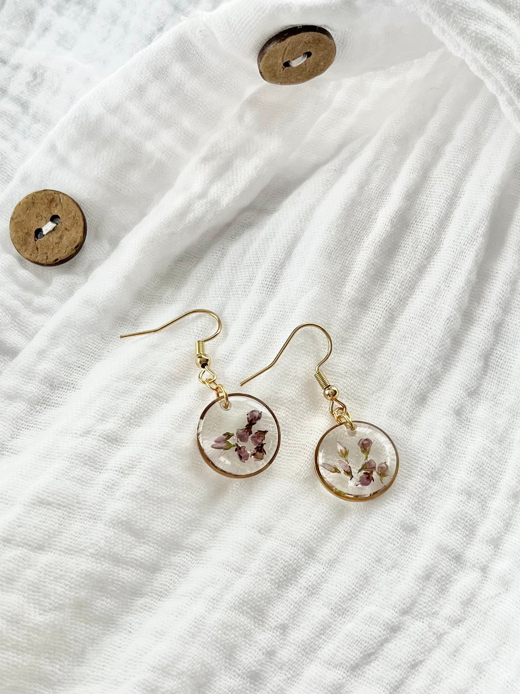 Gold Round Scottish Heather Earrings (Small)