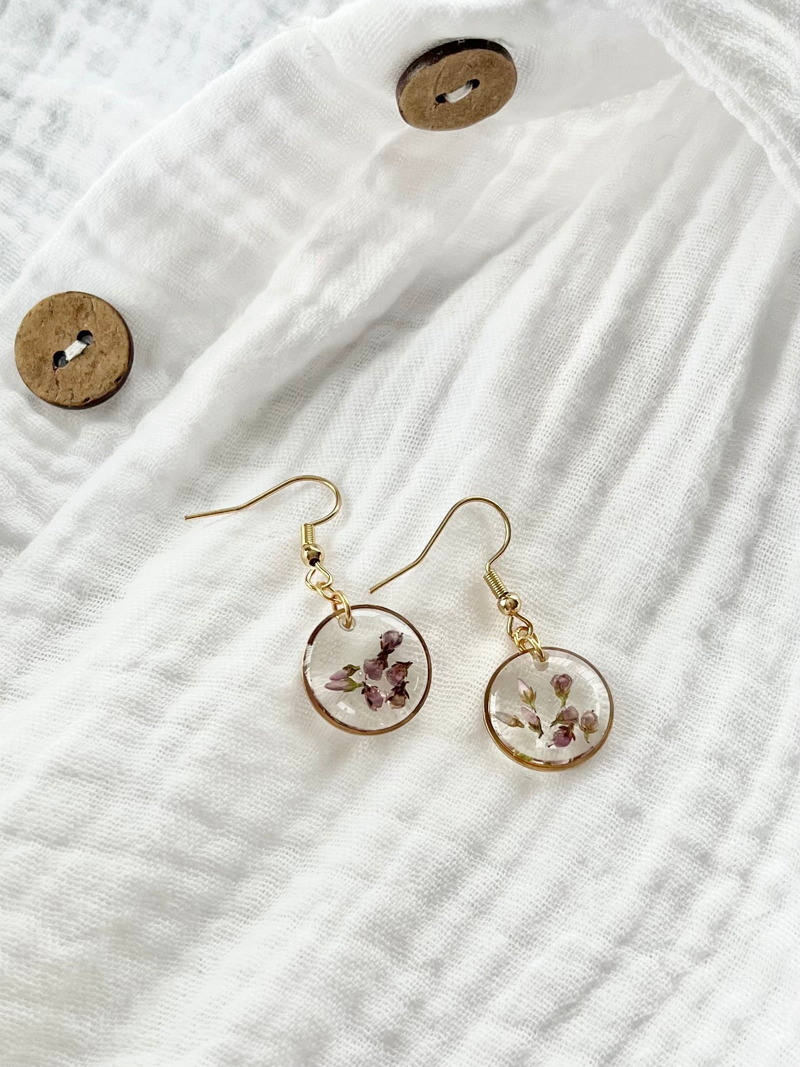 Gold Round Scottish Heather Earrings (Small)