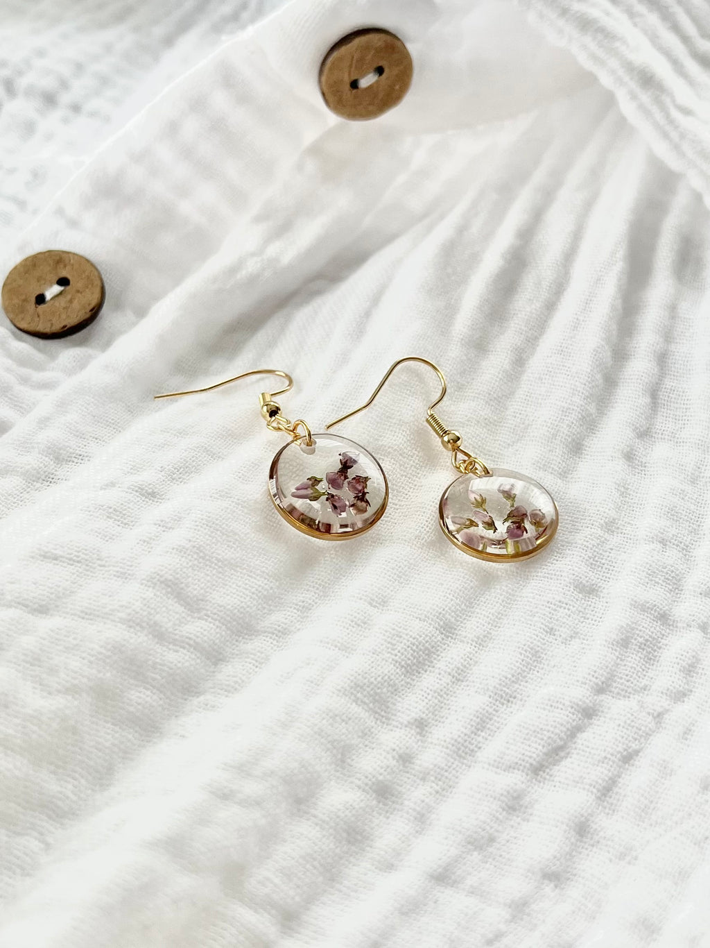 Gold Round Scottish Heather Earrings (Small)