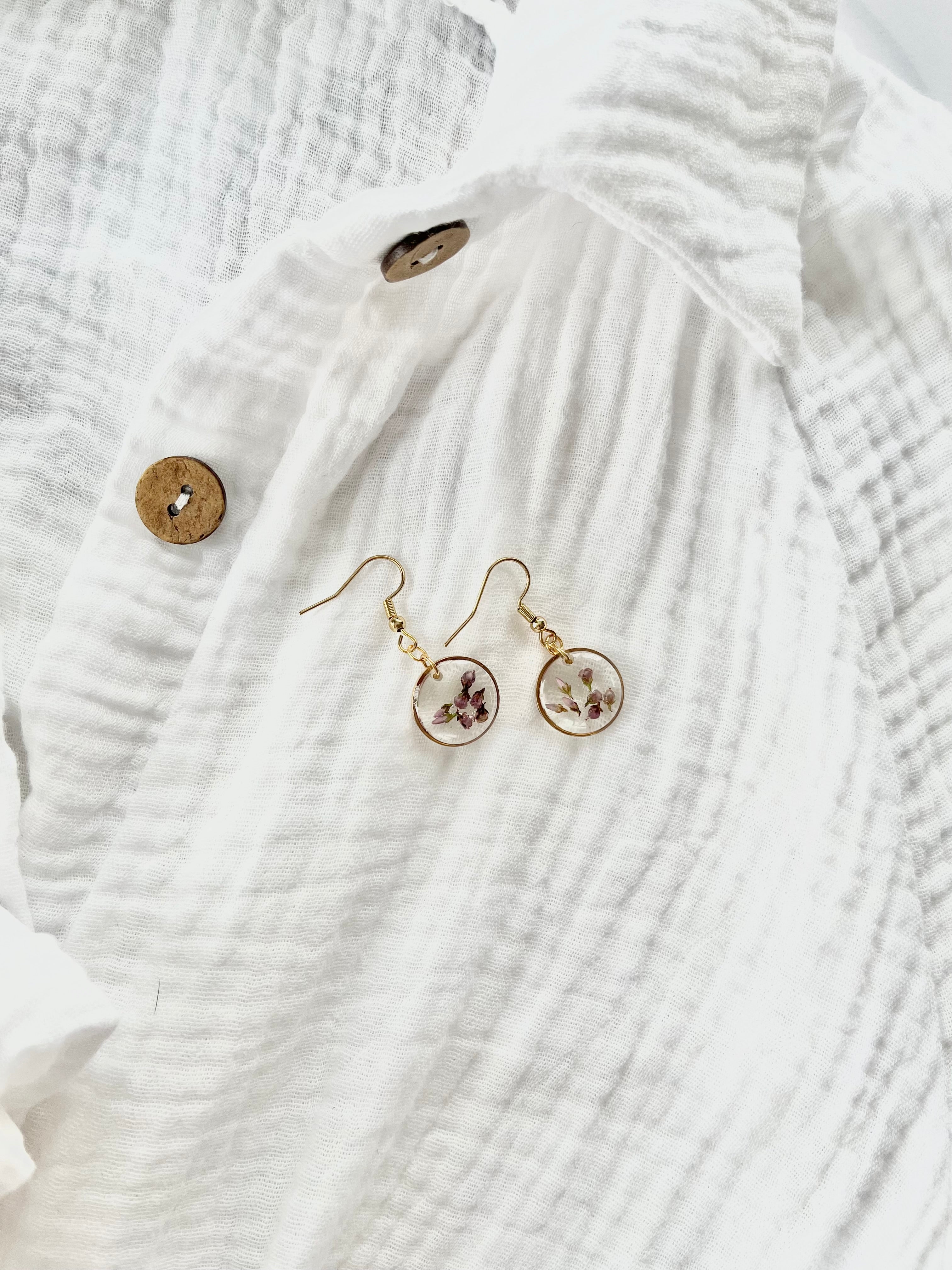Gold Round Scottish Heather Earrings (Small)