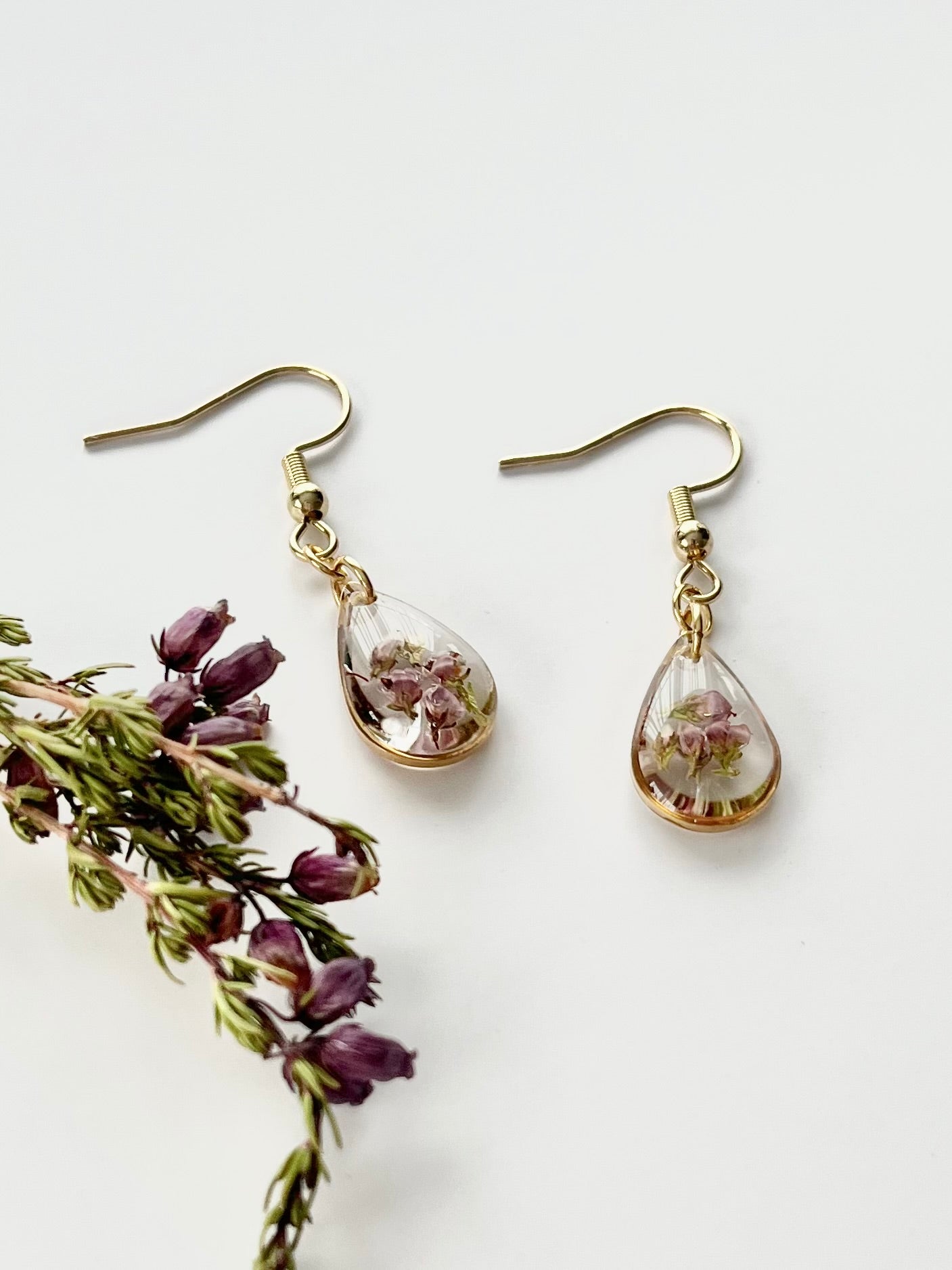 Gold Drop Scottish Heather Earrings (Small)