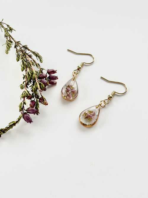 Gold Drop Scottish Heather Earrings (Small)