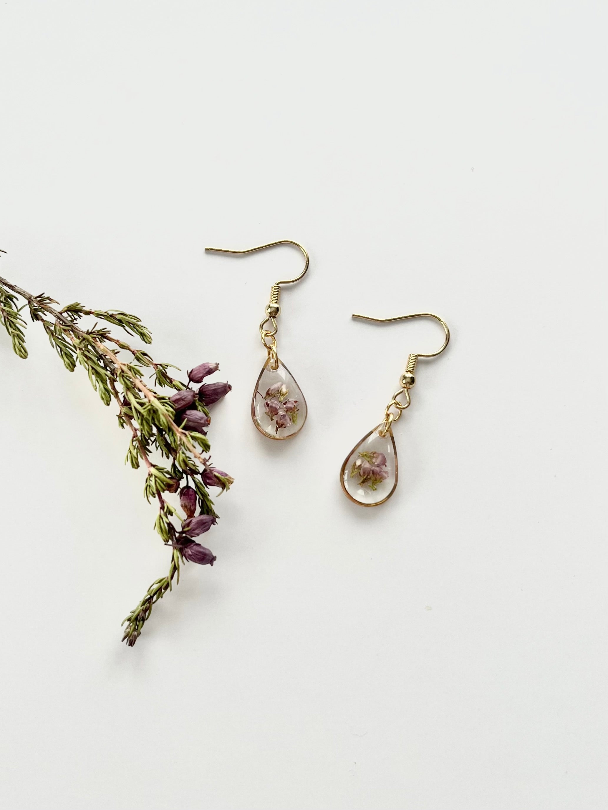 Gold Drop Scottish Heather Earrings (Small)