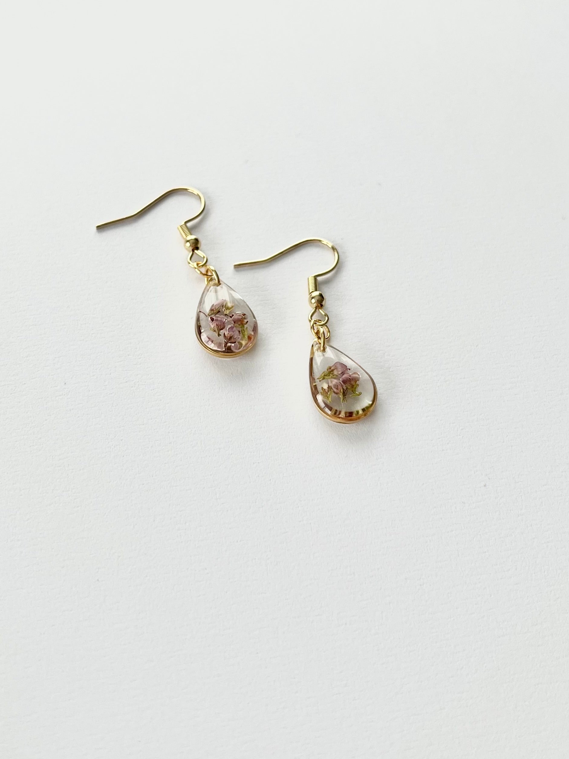 Gold Drop Scottish Heather Earrings (Small)