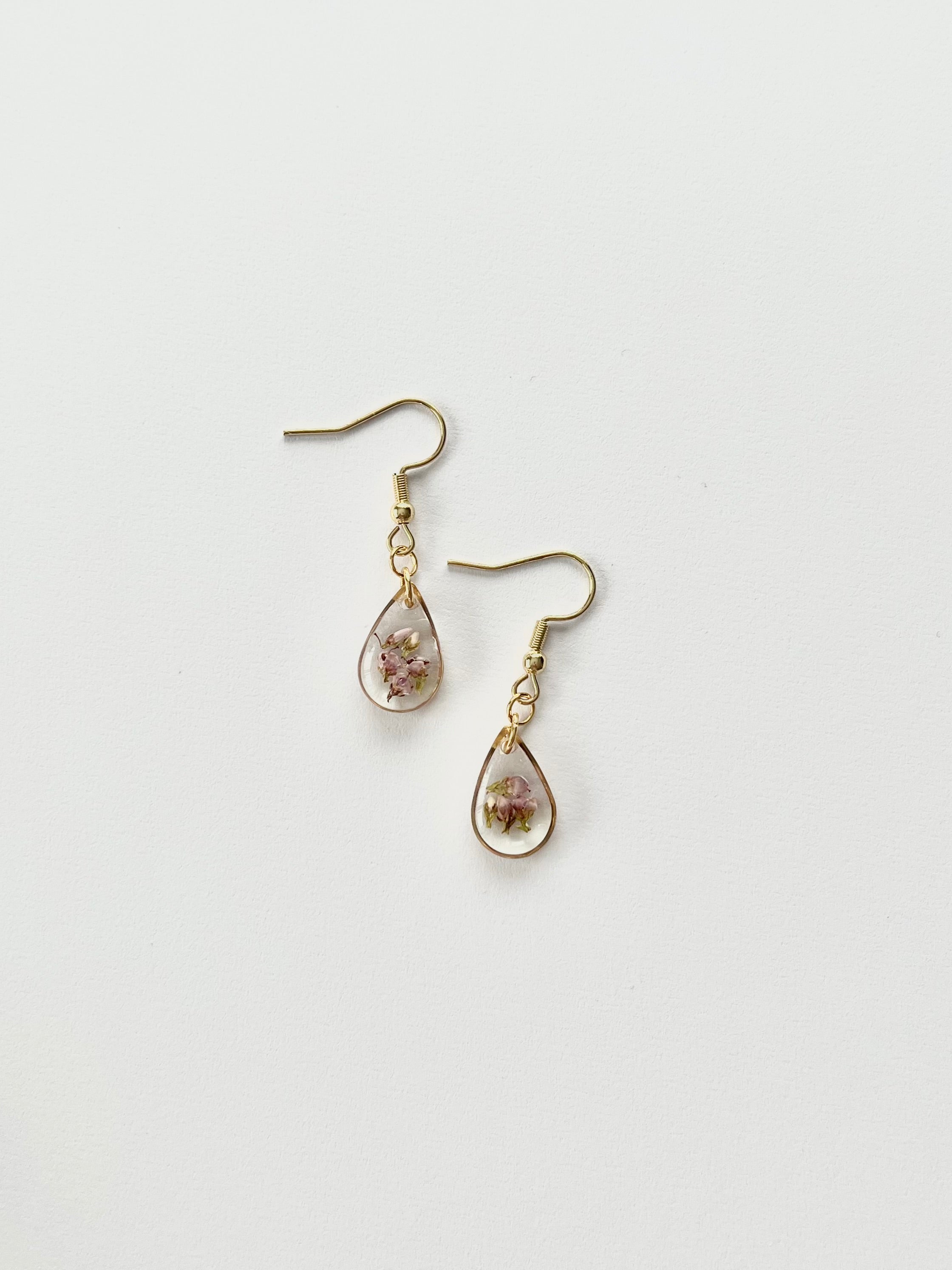 Gold Drop Scottish Heather Earrings (Small)