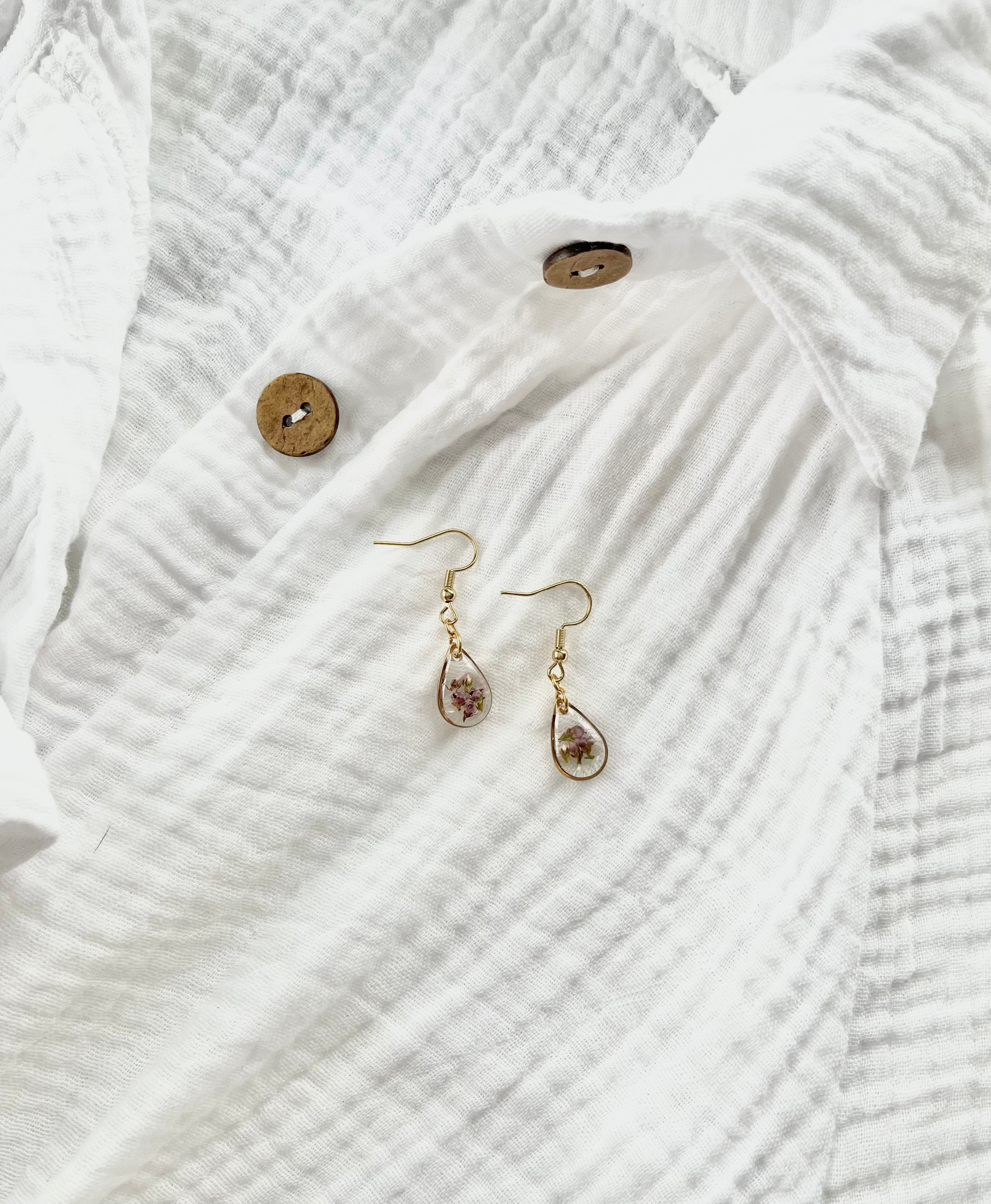 Gold Drop Scottish Heather Earrings (Small)