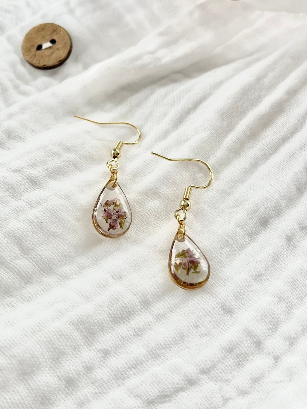 Gold Drop Scottish Heather Earrings (Small)