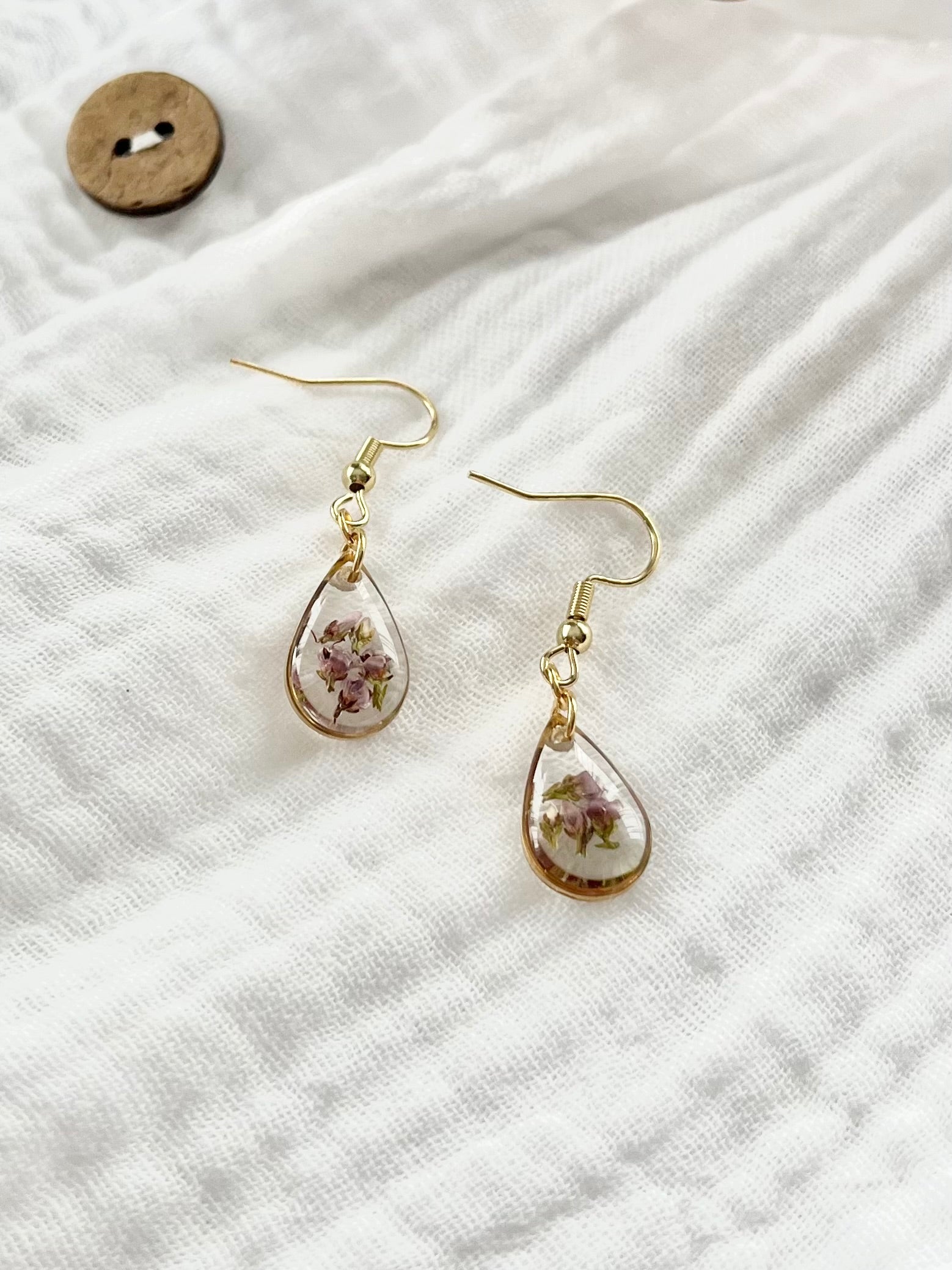 Gold Drop Scottish Heather Earrings (Small)