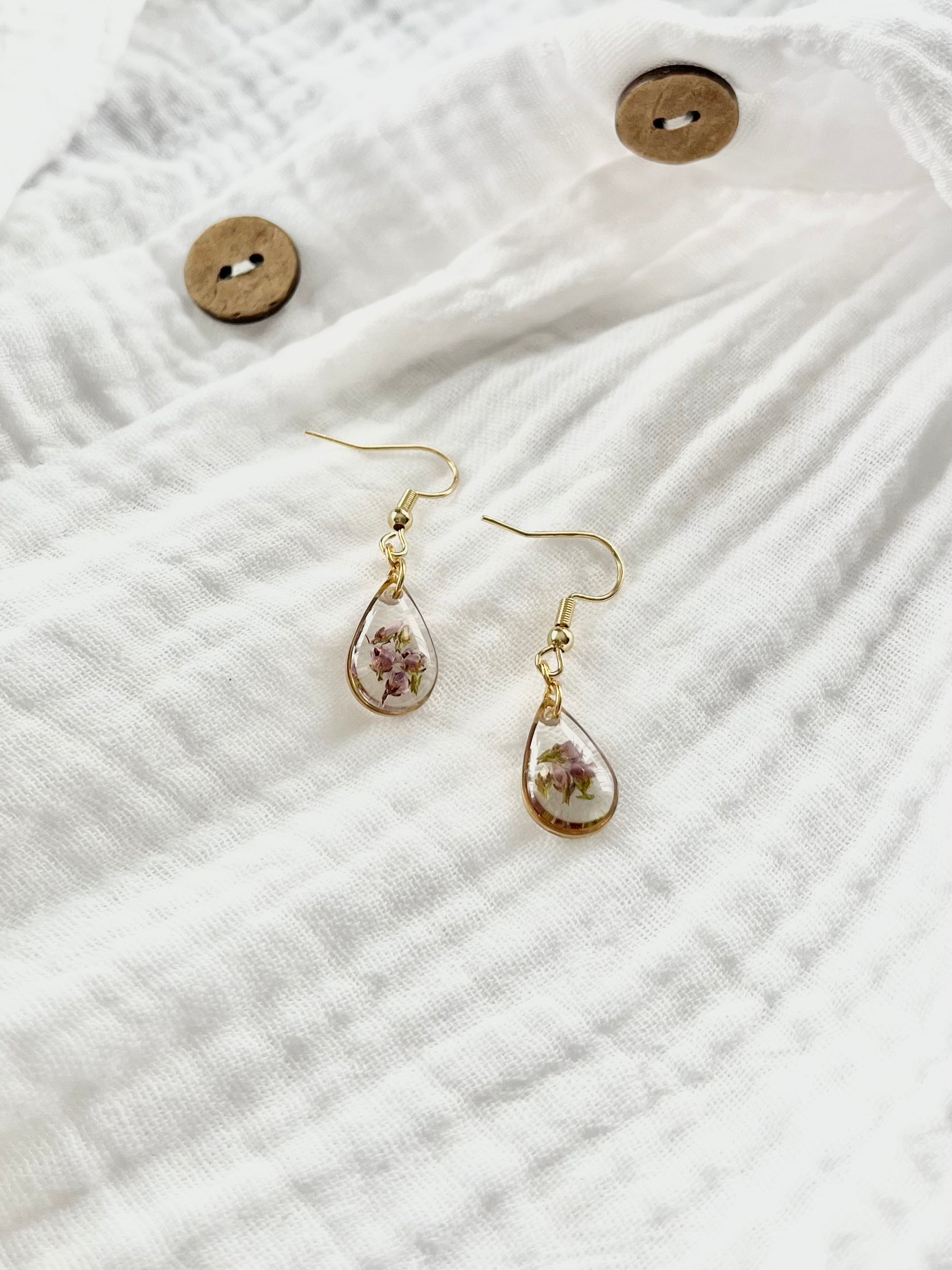 Gold Drop Scottish Heather Earrings (Small)