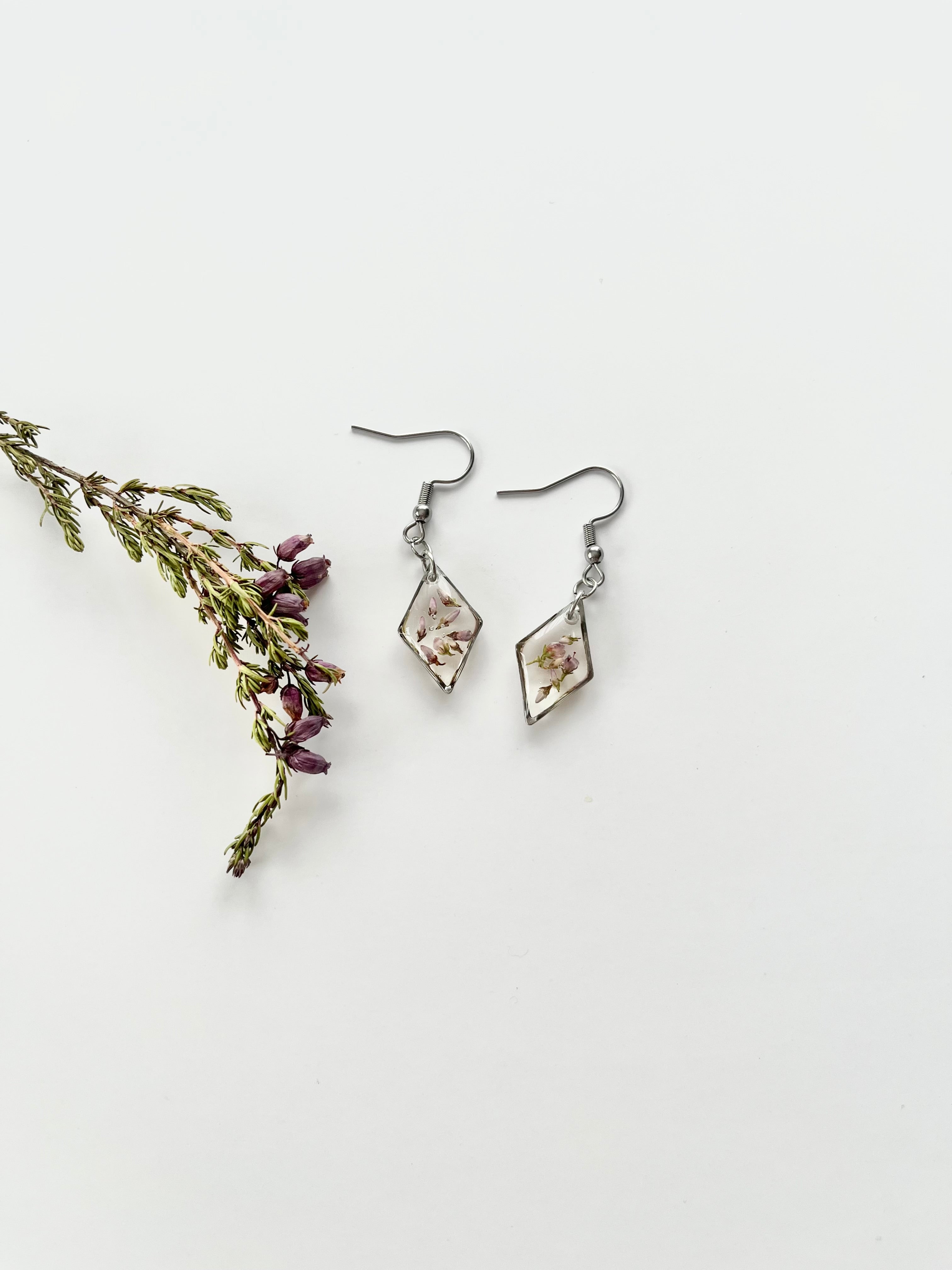 Silver Diamond Scottish Heather Earrings (Small)