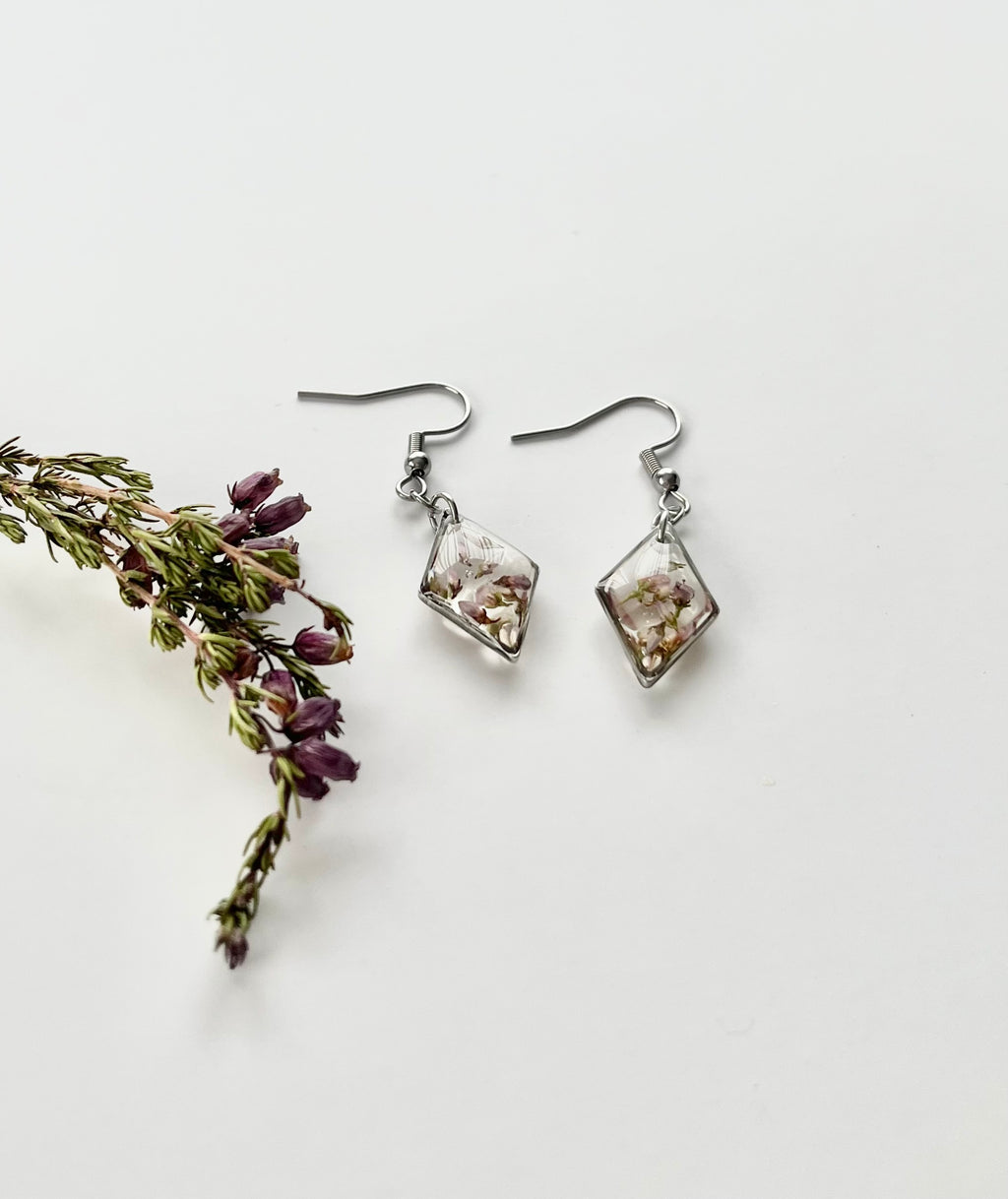 Silver Diamond Scottish Heather Earrings (Small)