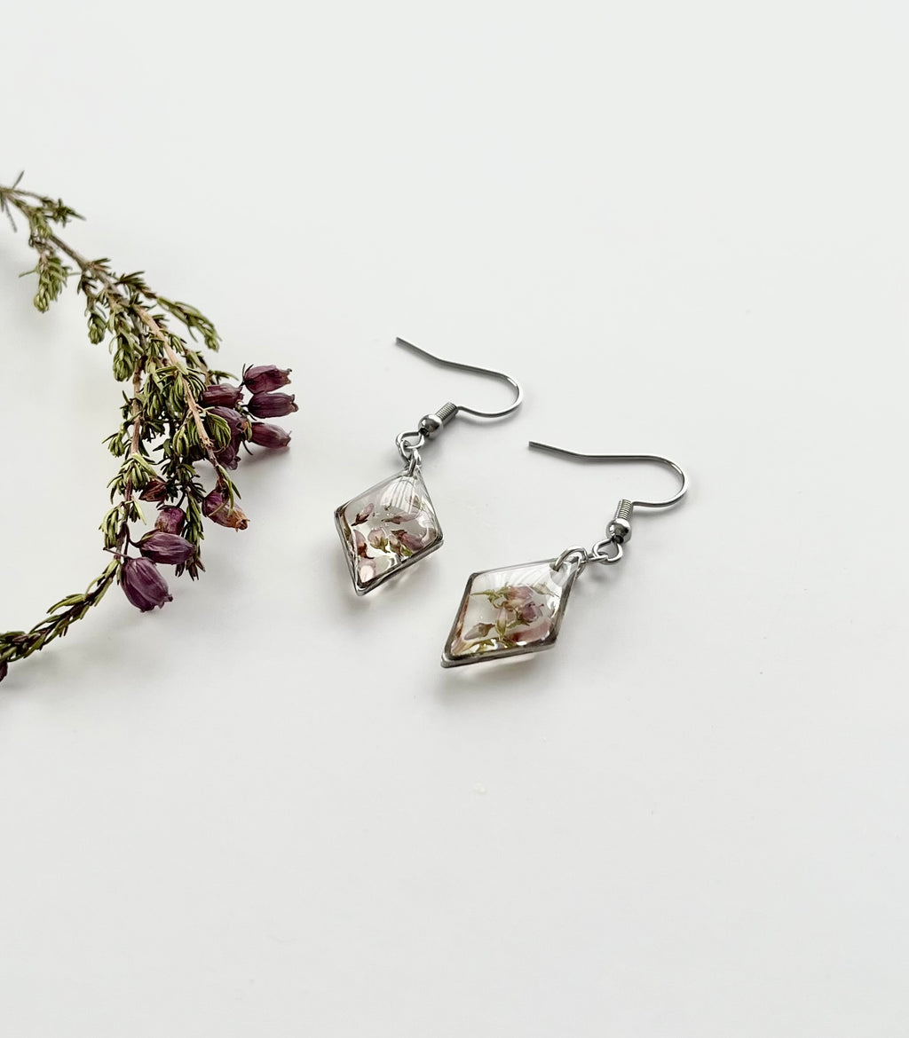 Silver Diamond Scottish Heather Earrings (Small)