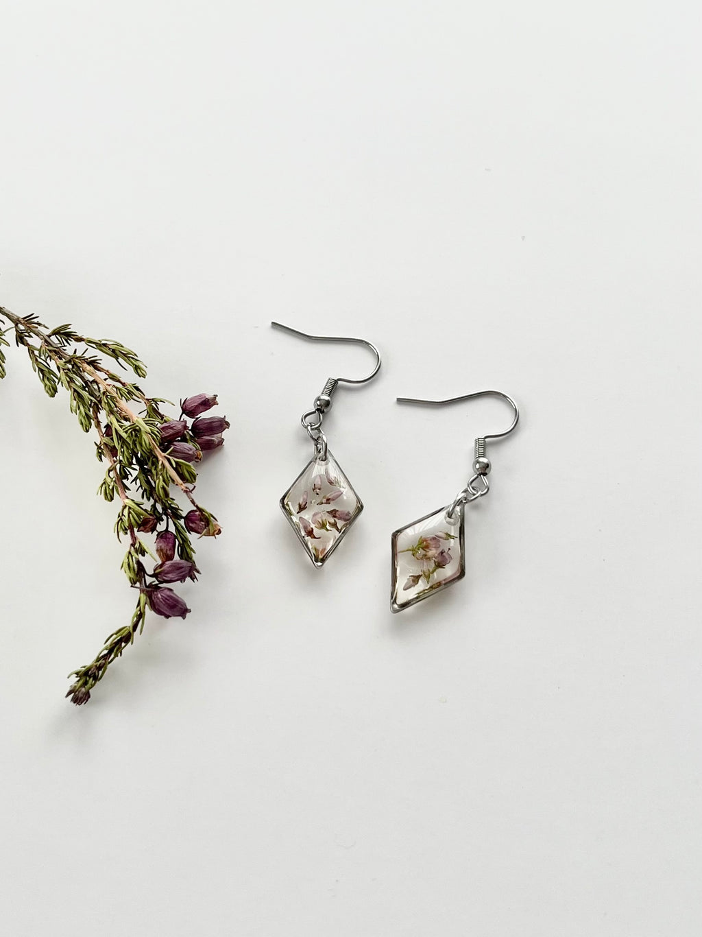 Silver Diamond Scottish Heather Earrings (Small)