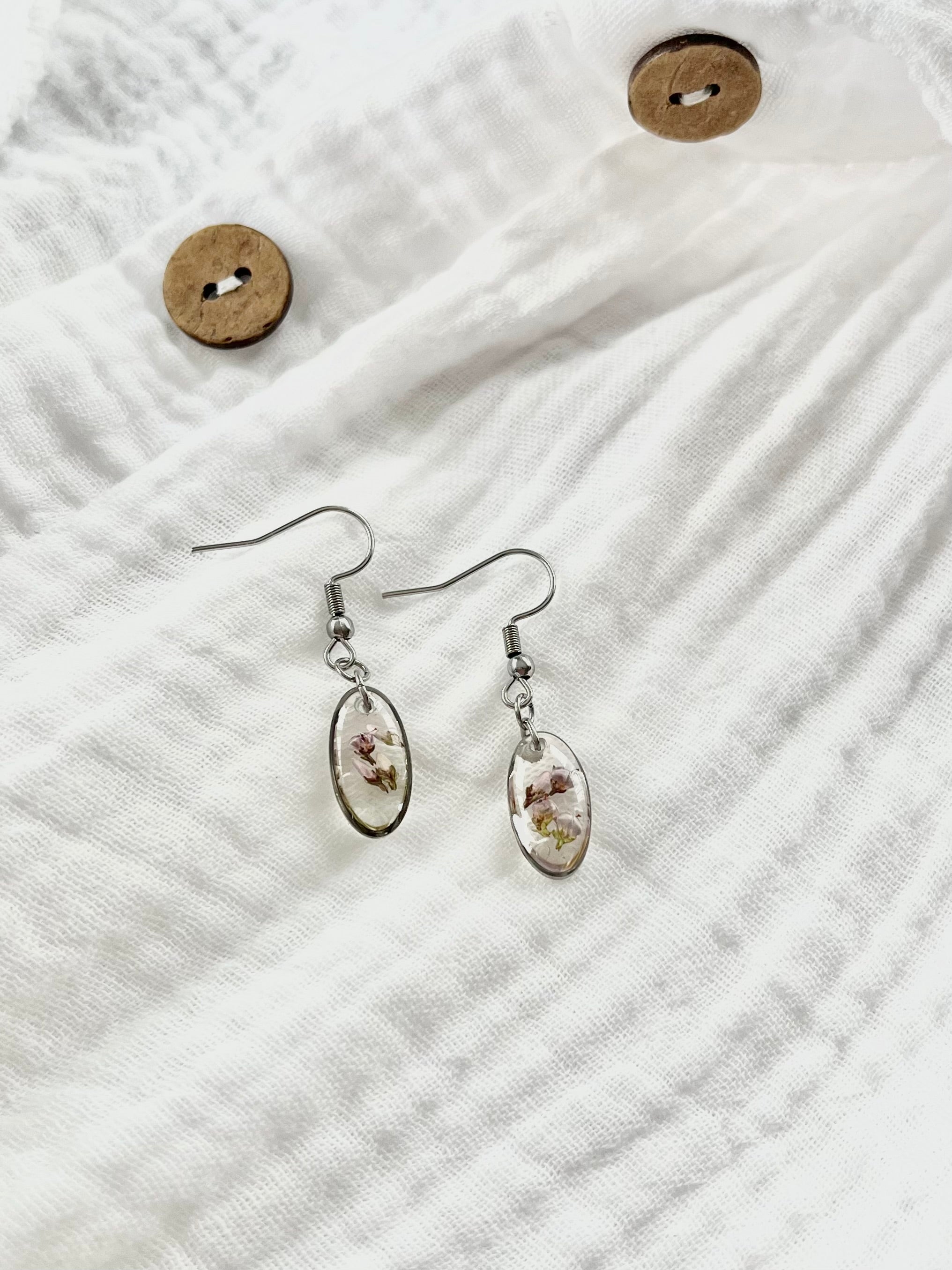 Silver Oval Scottish Heather Earrings (Small)