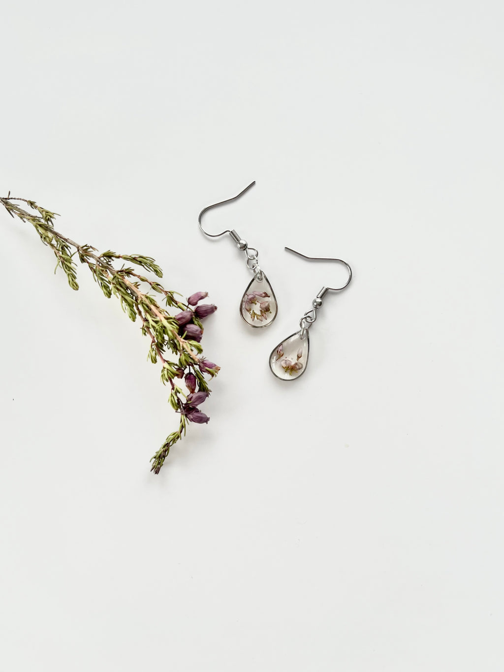 Silver Drop Scottish Heather Earrings (Small)