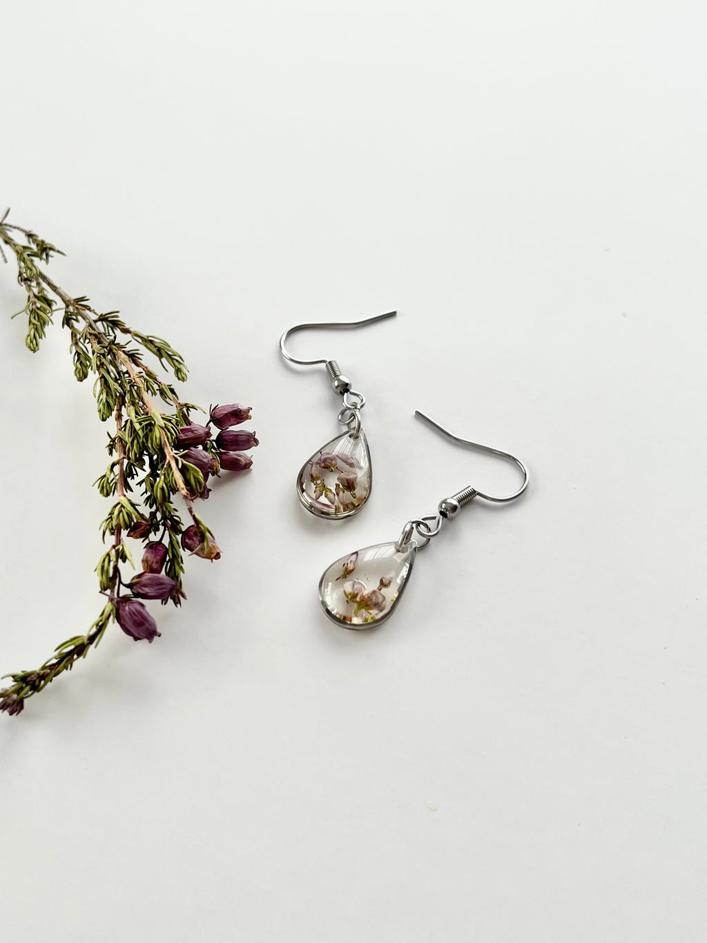 Silver Drop Scottish Heather Earrings (Small)