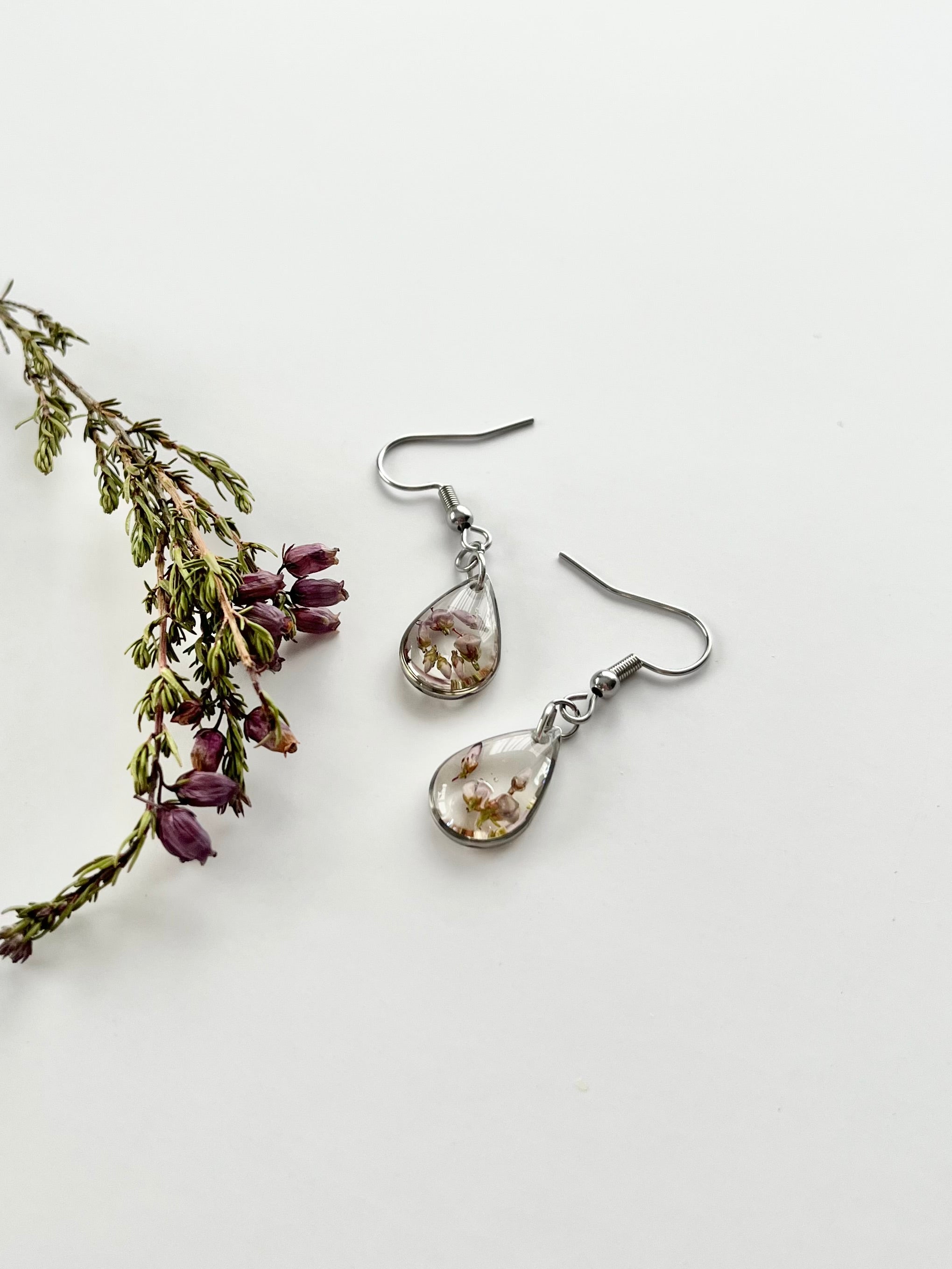 Silver Drop Scottish Heather Earrings (Small)
