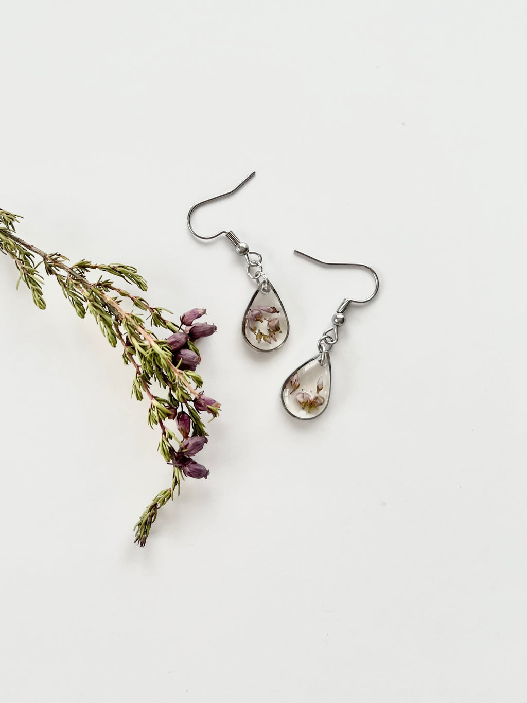 Silver Drop Scottish Heather Earrings (Small)