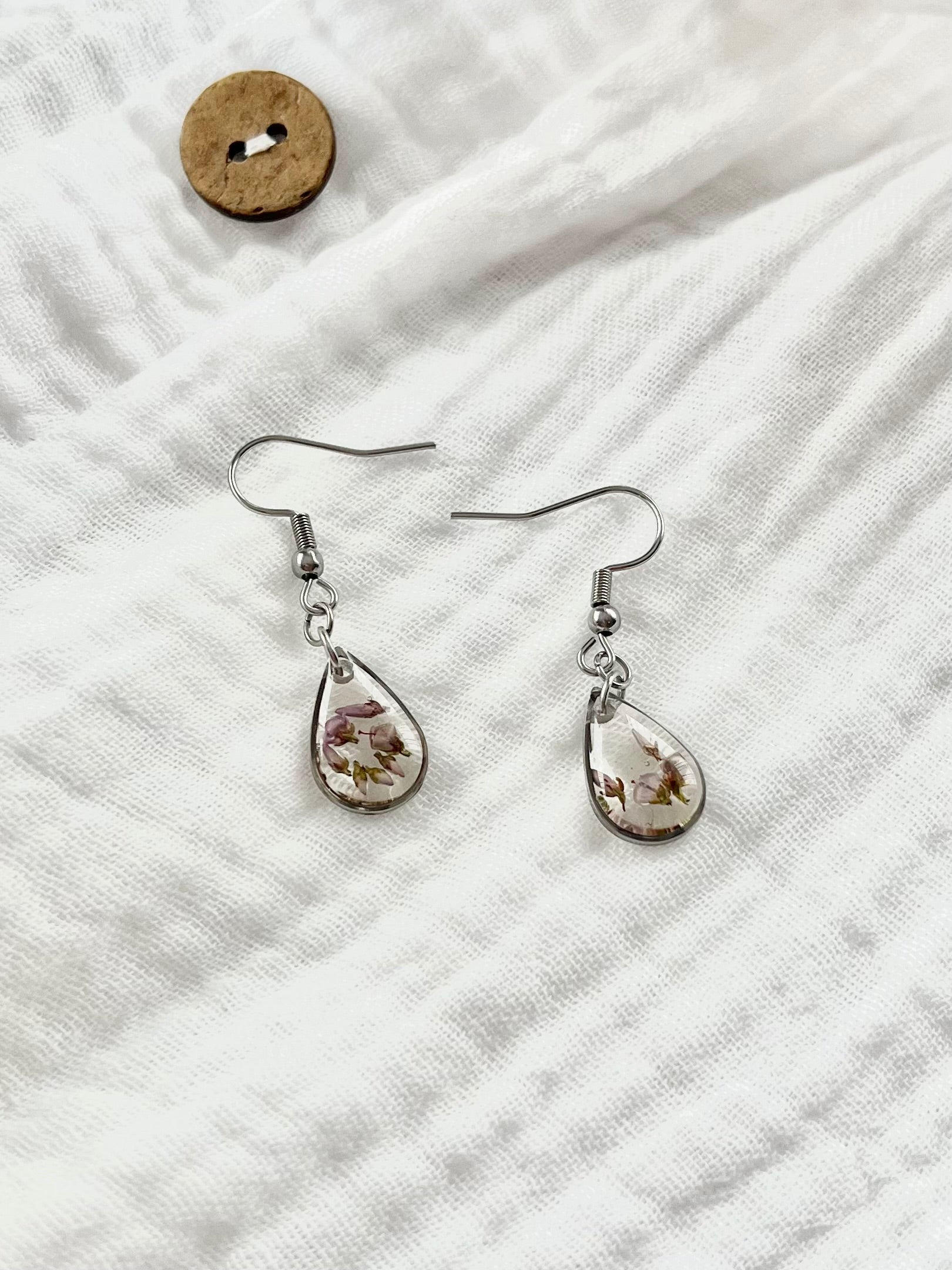 Silver Drop Scottish Heather Earrings (Small)