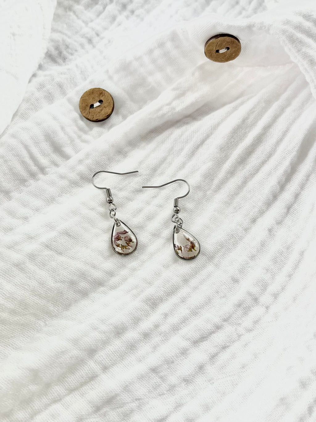 Silver Drop Scottish Heather Earrings (Small)
