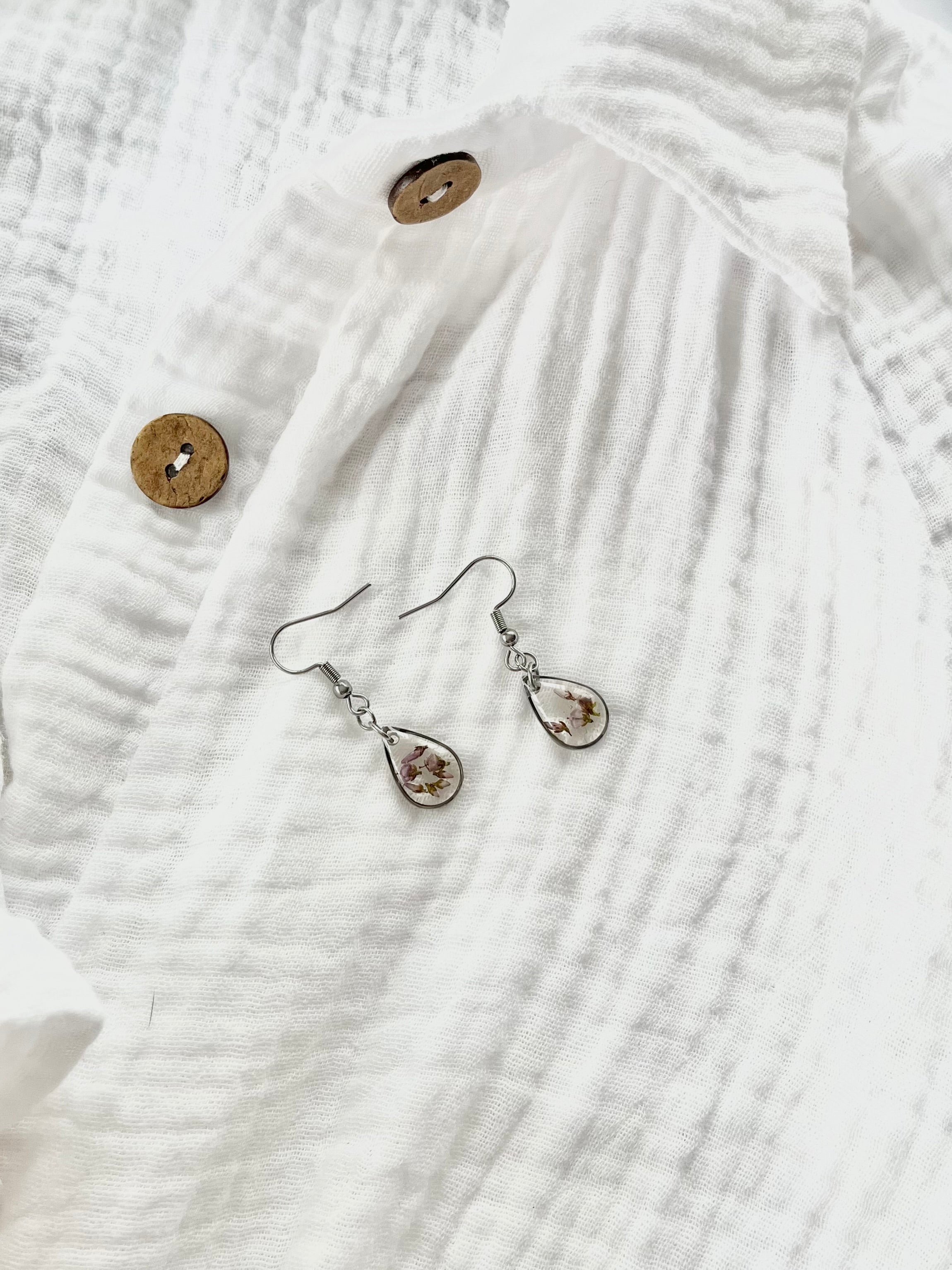 Silver Drop Scottish Heather Earrings (Small)