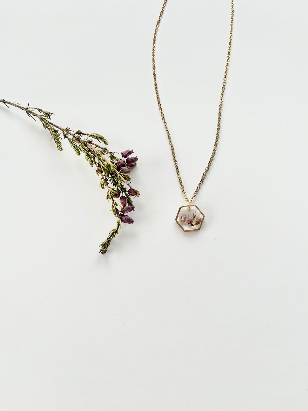 Gold Hexagon Scottish Heather Necklace (Small)