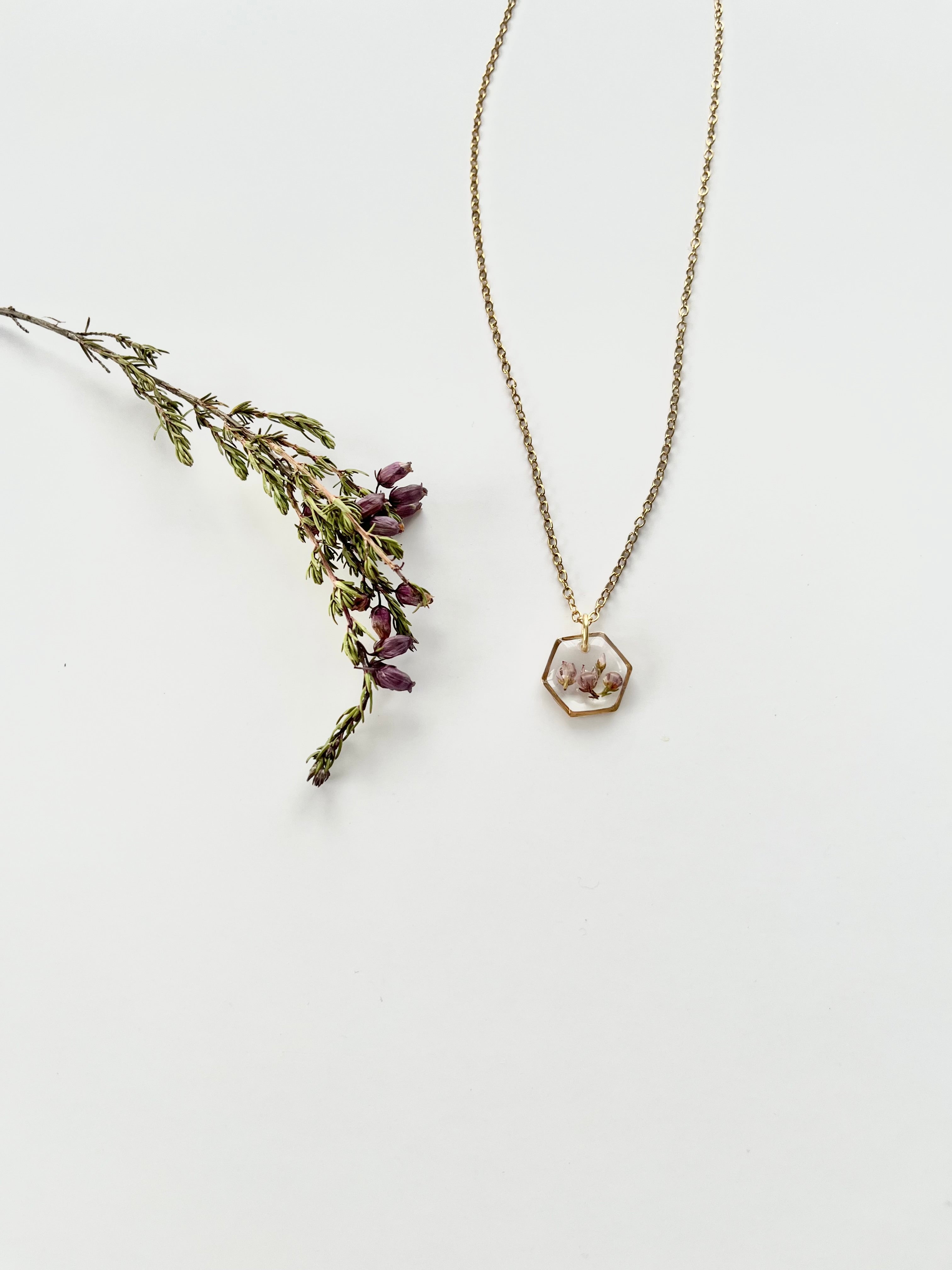 Gold Hexagon Scottish Heather Necklace (Small)