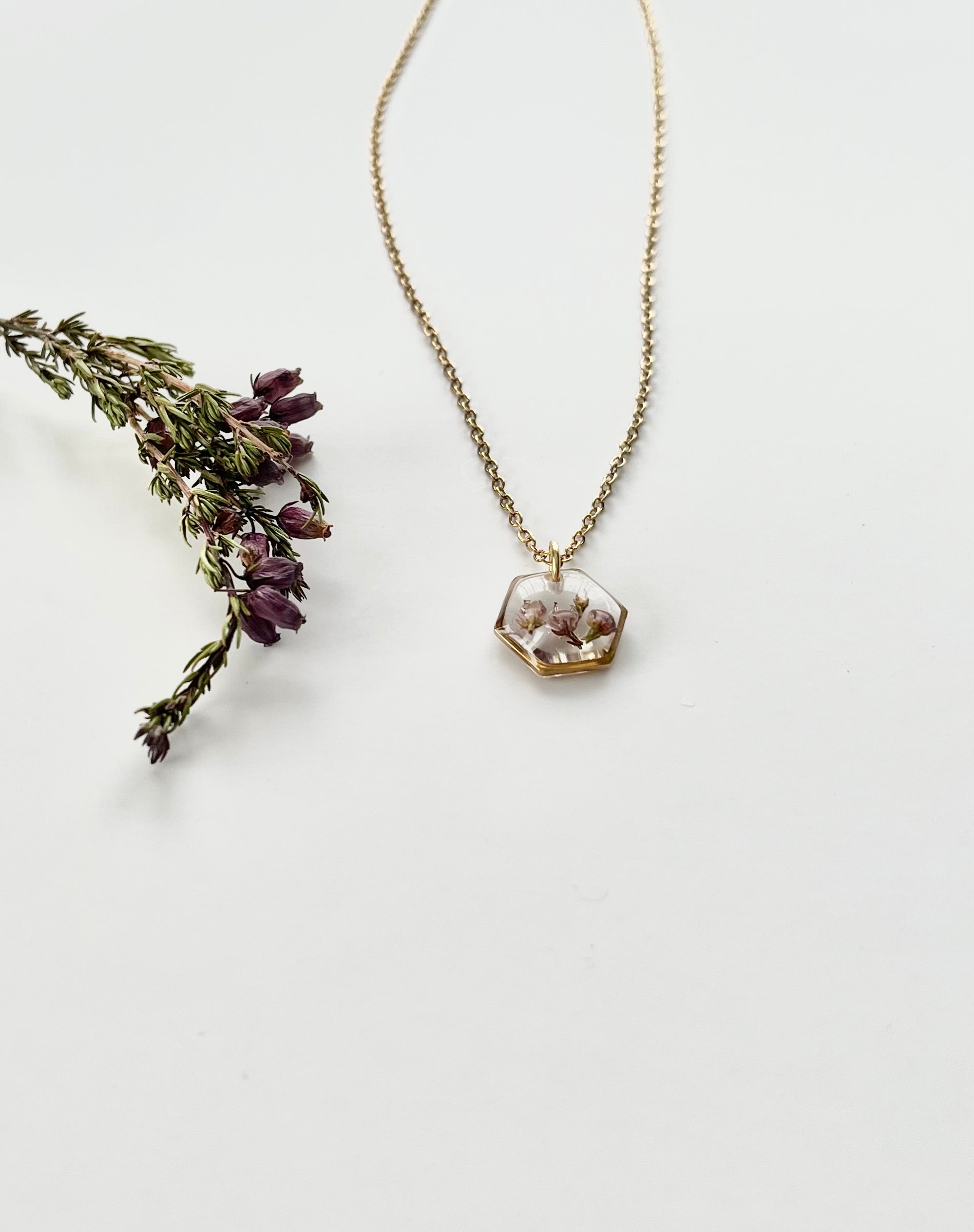 Gold Hexagon Scottish Heather Necklace (Small)