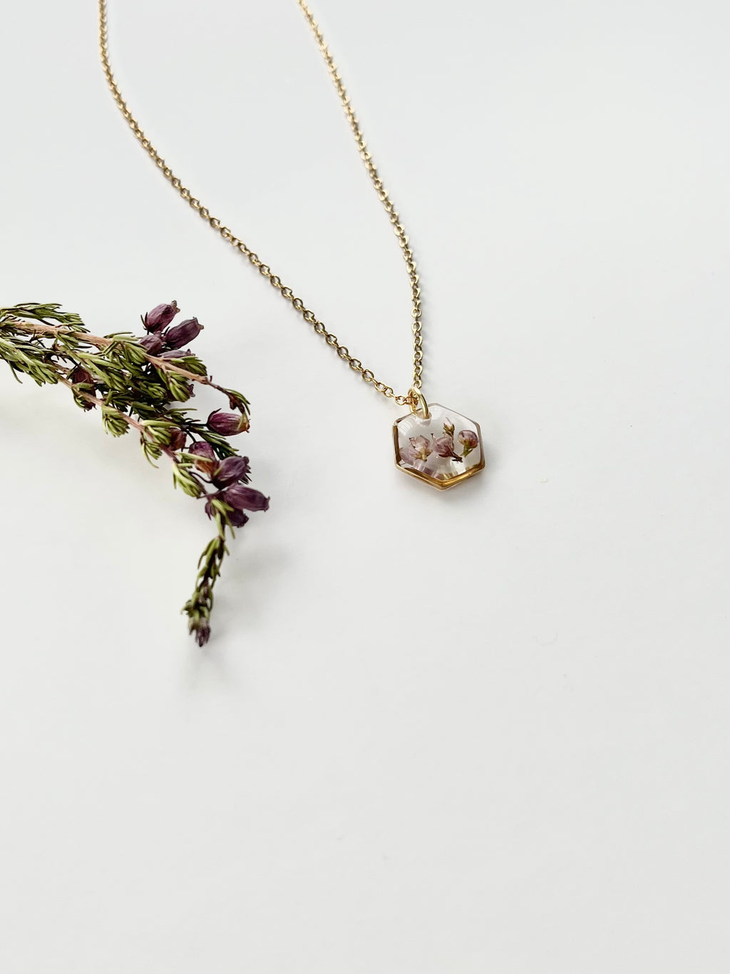 Gold Hexagon Scottish Heather Necklace (Small)