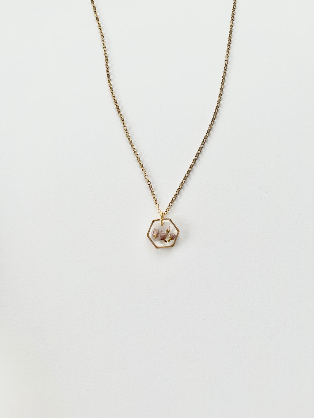 Gold Hexagon Scottish Heather Necklace (Small)